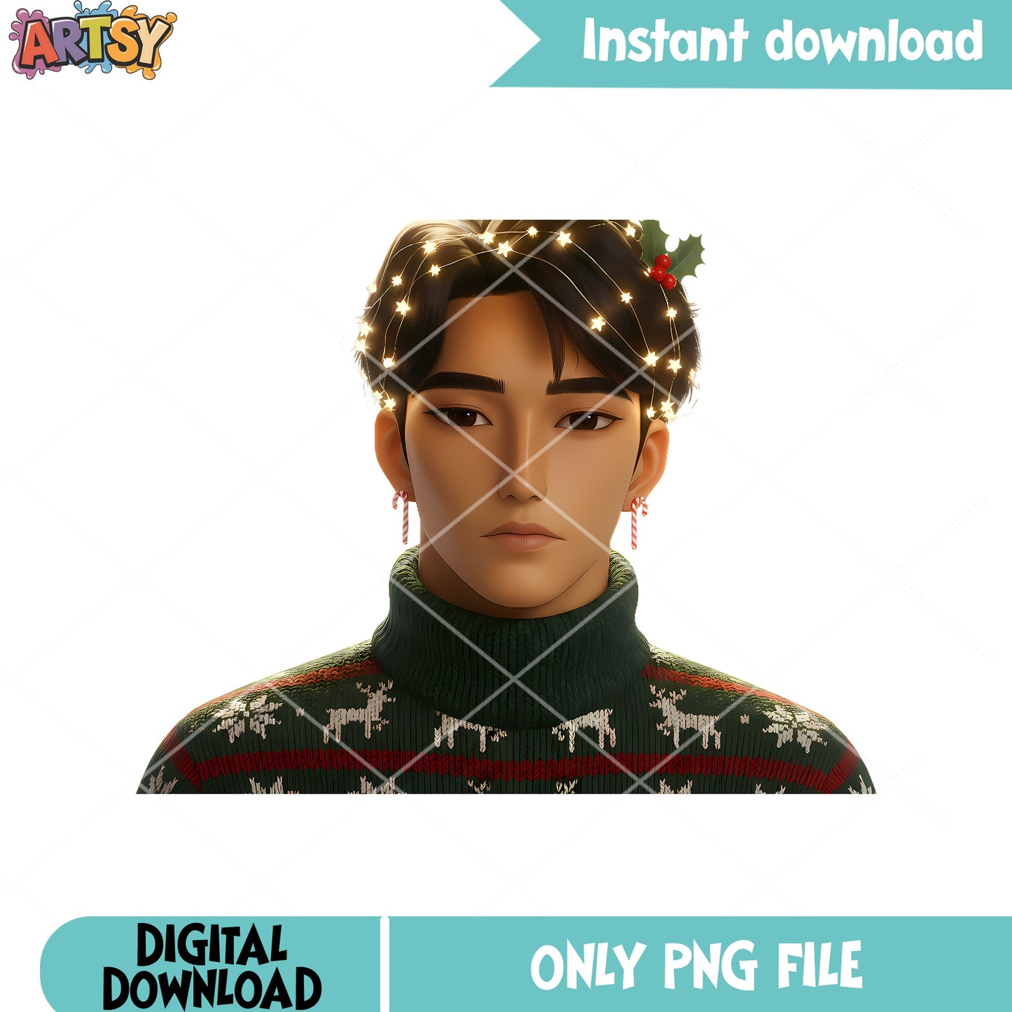 Jinu in sweater Christmas png, kpop demon hunters png, christmas png