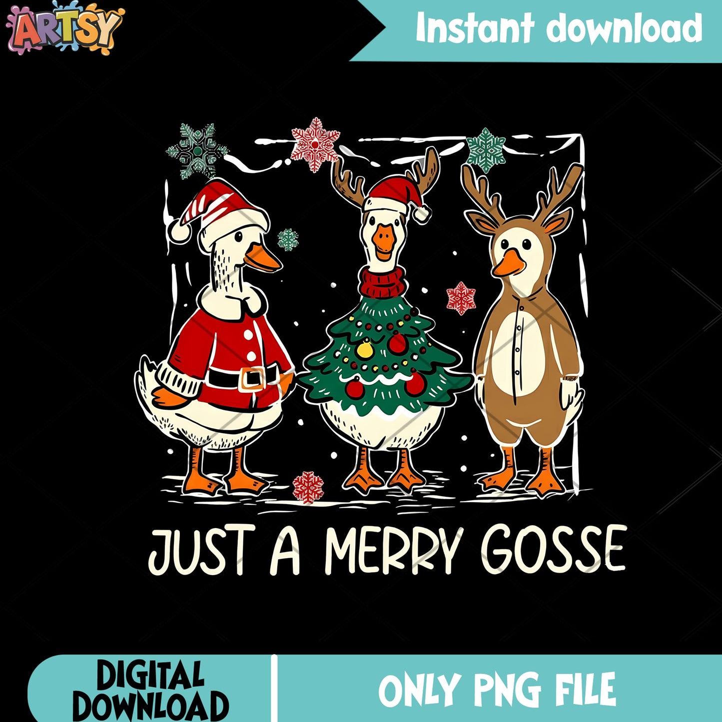 Just a merry goose png, christmas tree png, happy christmas png