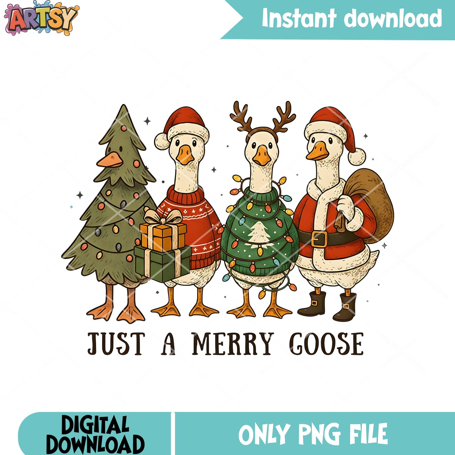 Just a merry goose png, santa claus hat png, pine tree png