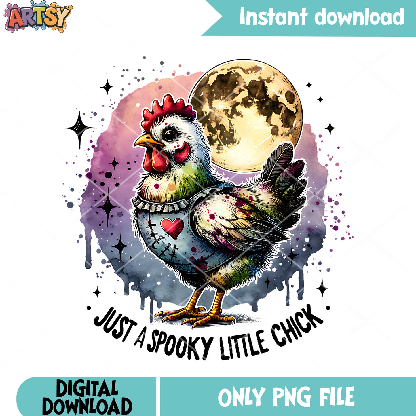 Just spooky little chick png, full moon night png, halloween scary png