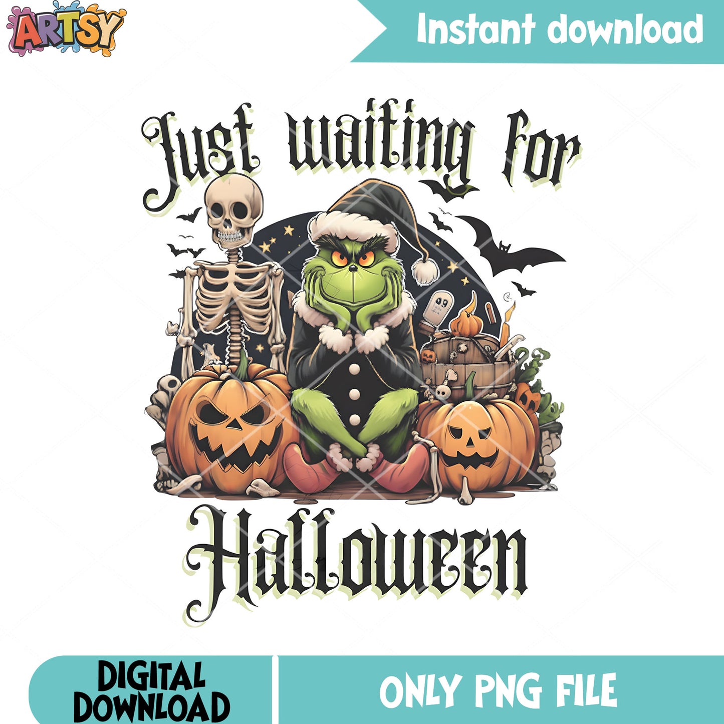Just waiting for halloween png, the grinch png, scary pumpkin png
