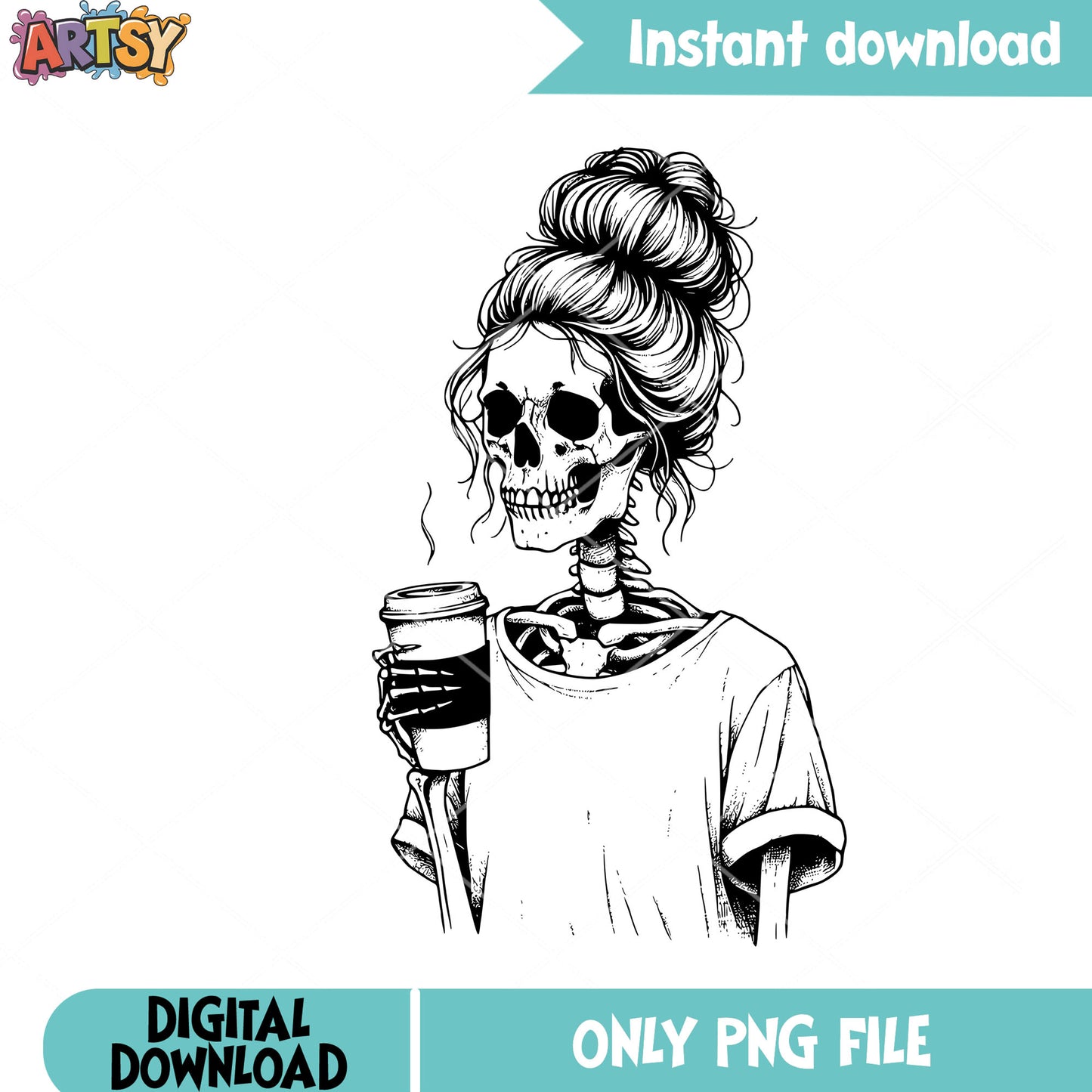 Just woke up Skeleton png, early morning coffee png, halloween png