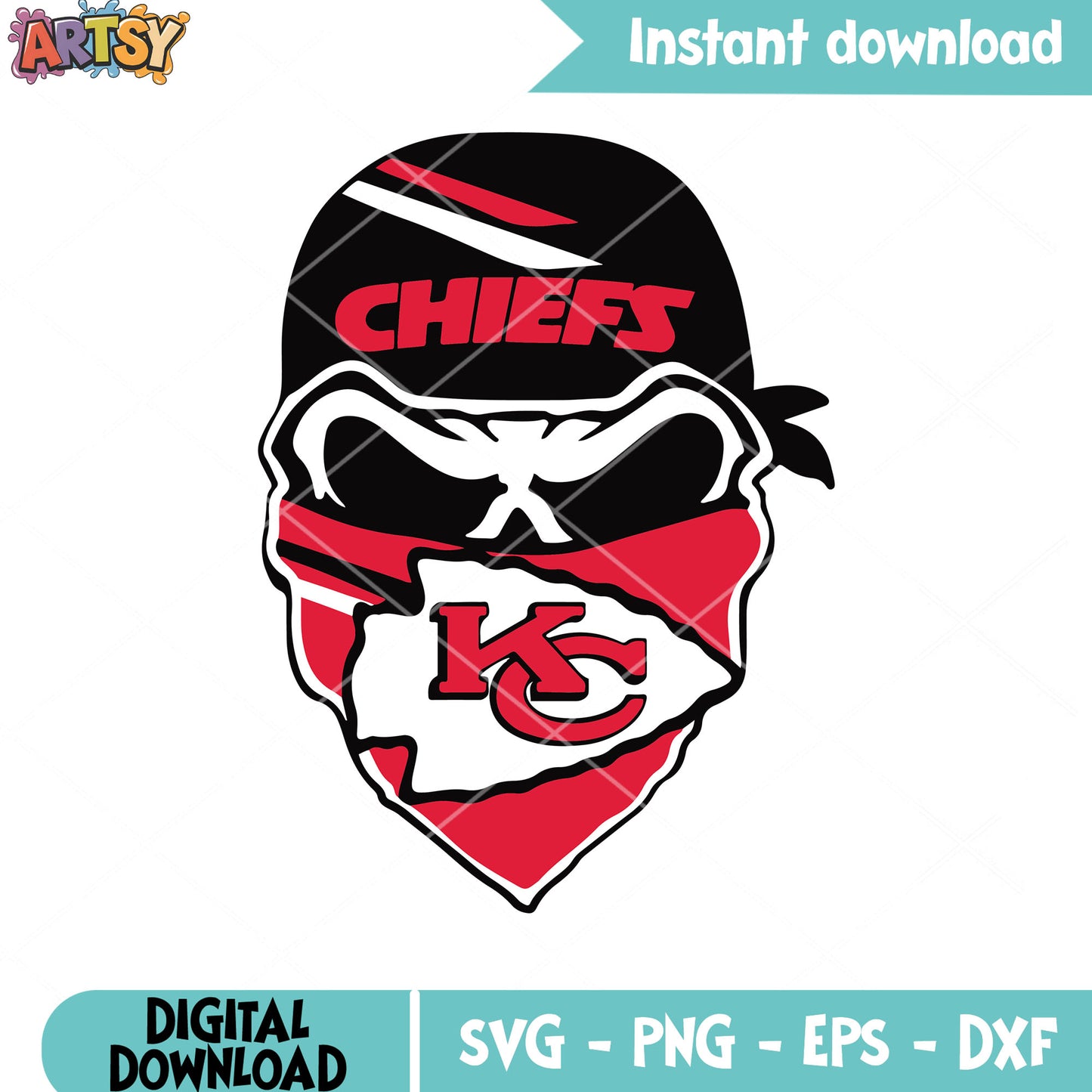 KC red mask nfl team svg, kansas city chiefs svg, kc chiefs svg