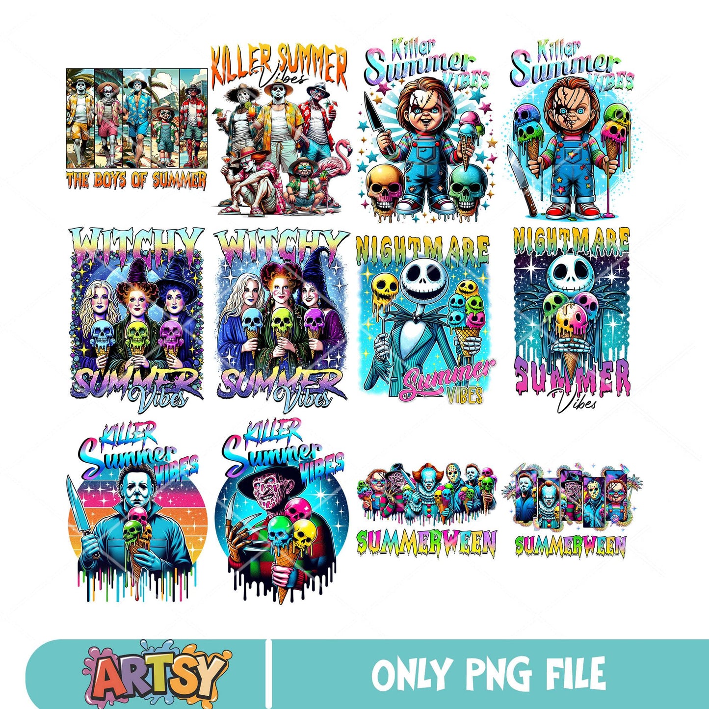 Killer summer vibes png bundle, horror killer png, summer vibes png