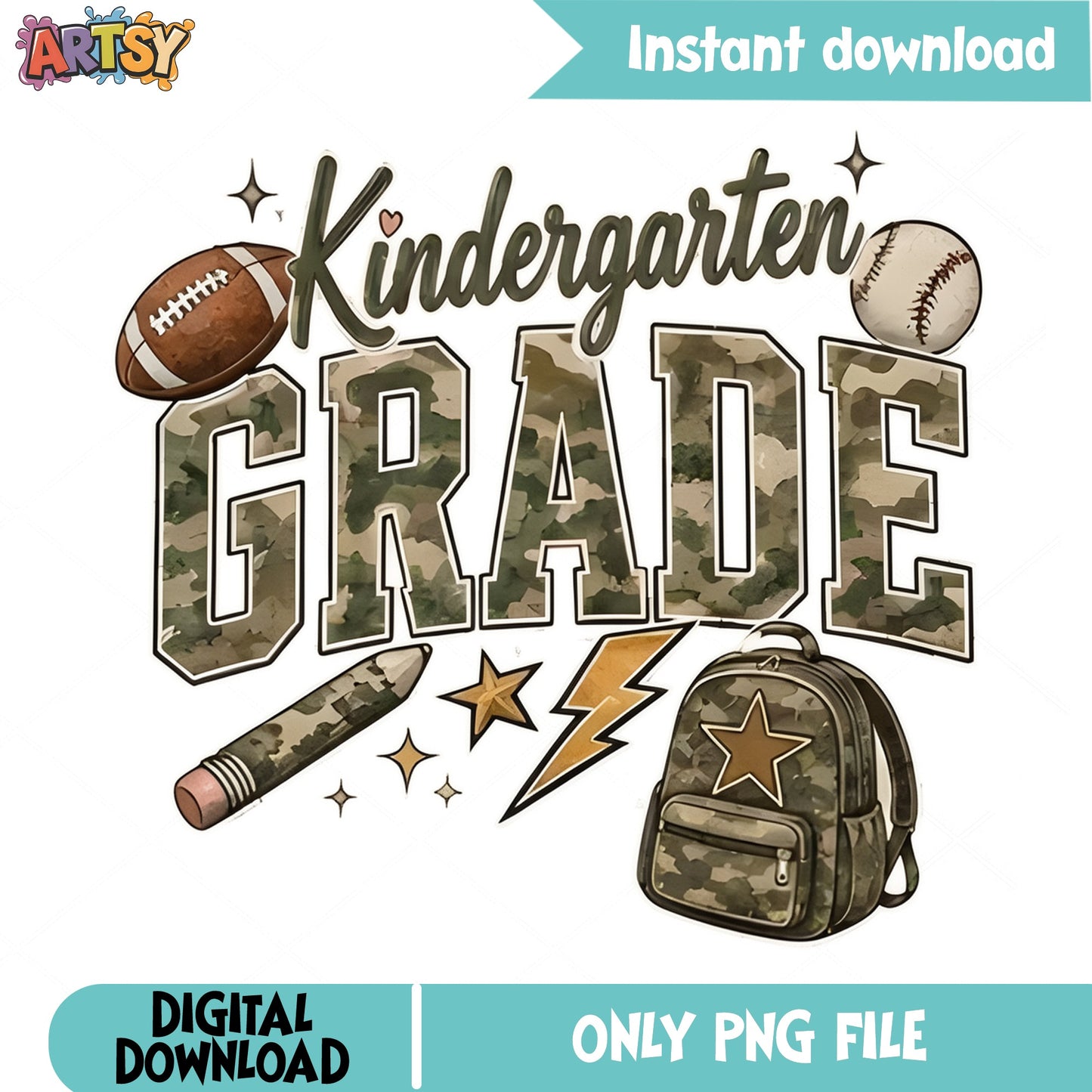 Kindergarten Grade Camo PNG, Back To School PNG, Military PNG