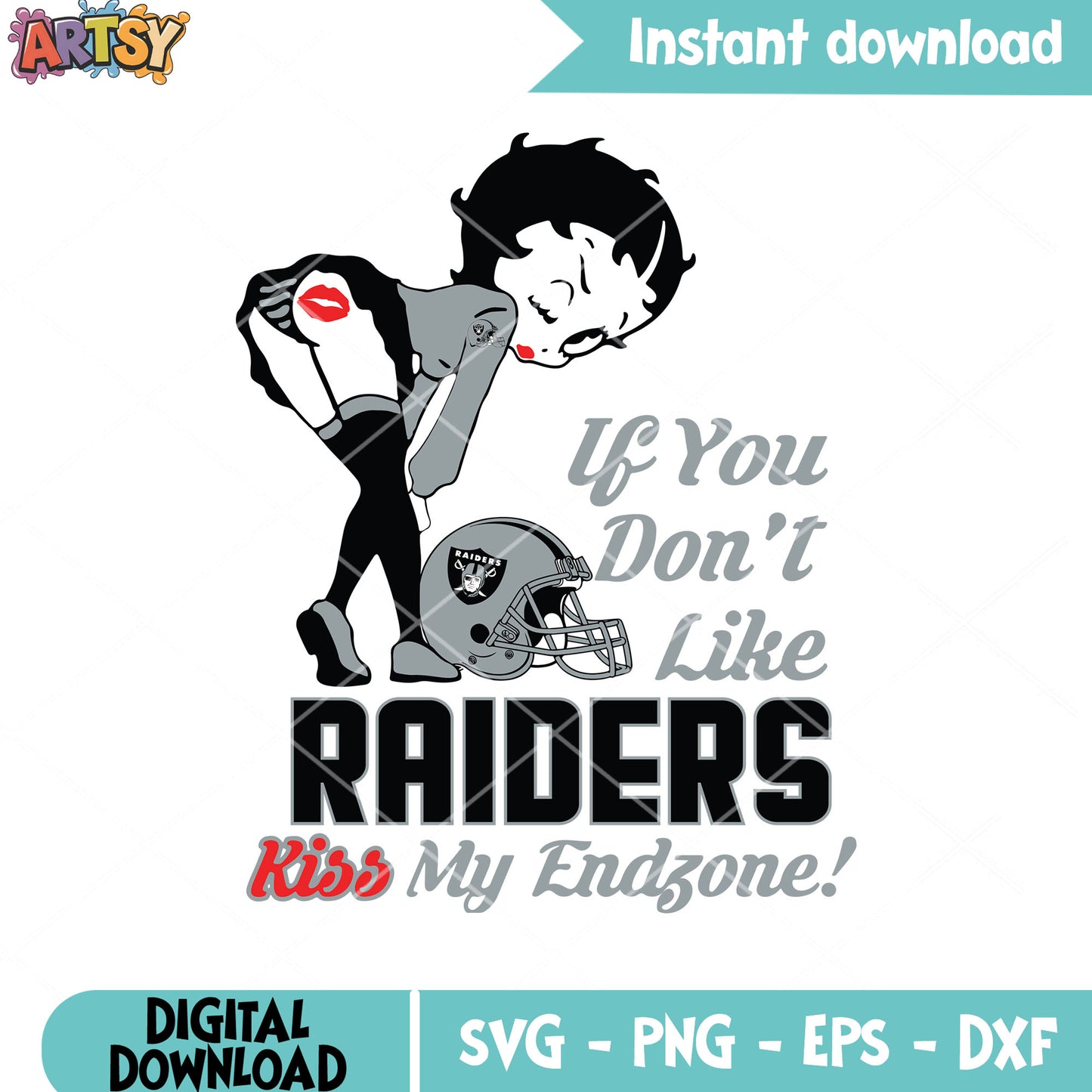 Kiss my endzone svg, las vegas raiders svg, betty boop svg