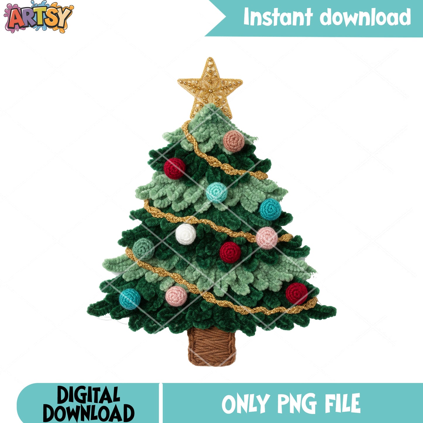 Knitted christmas tree png, christmas decor png, merry christmas png