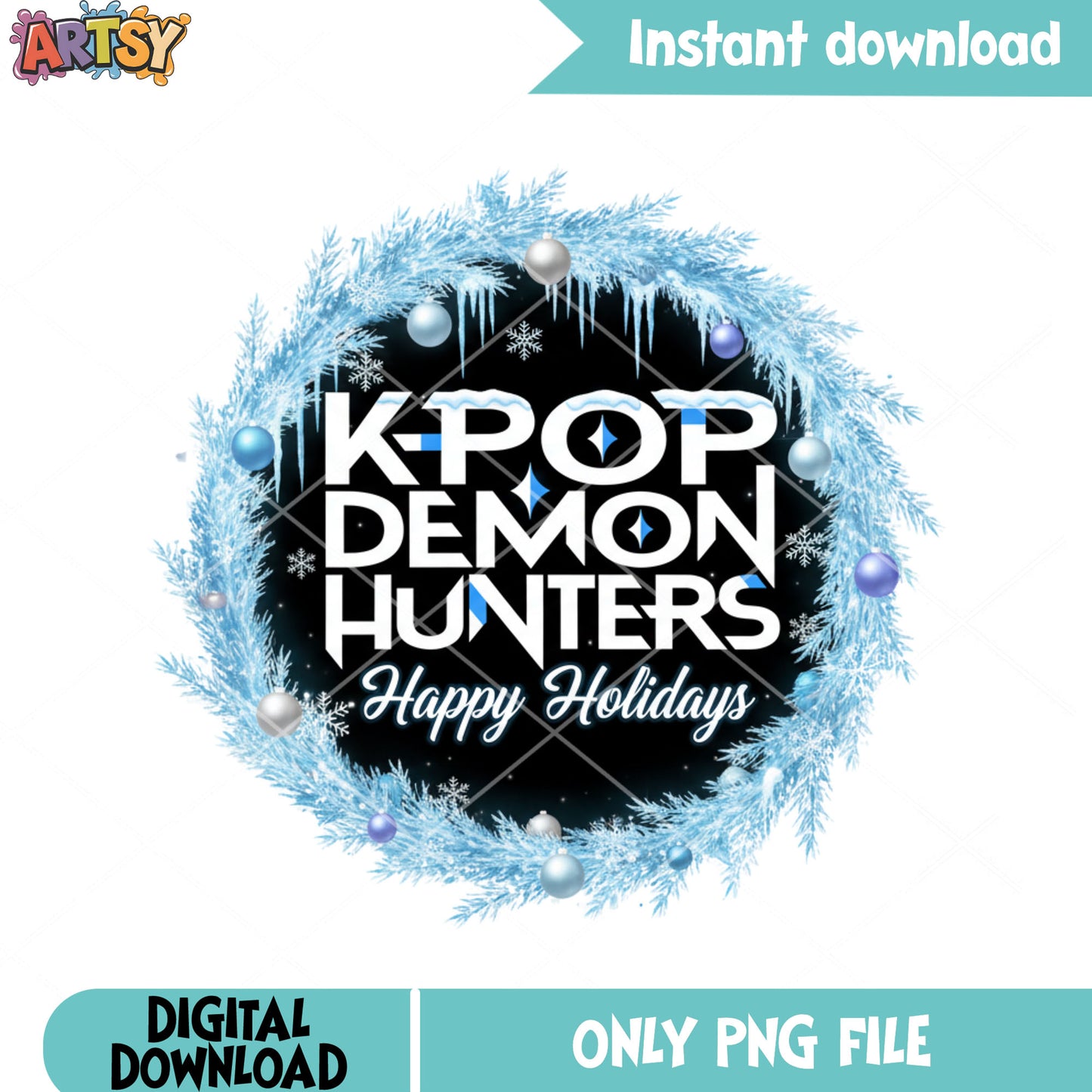 Kpop demon hunters happy holiday png, happy holidays png, saja boys png
