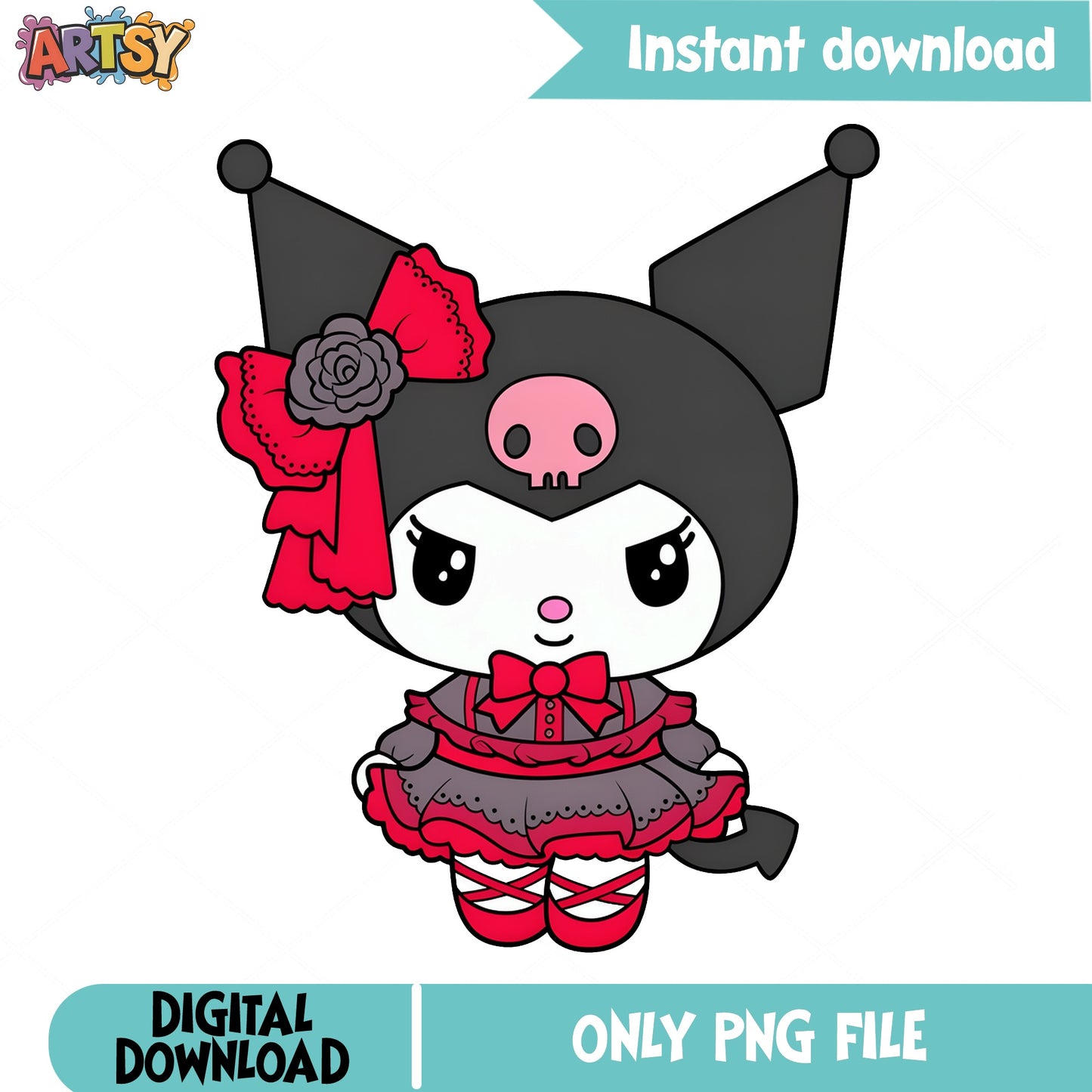Kuromi Gothic Lolita PNG, Sanrio Kuromi PNG, Cute Kawaii PNG