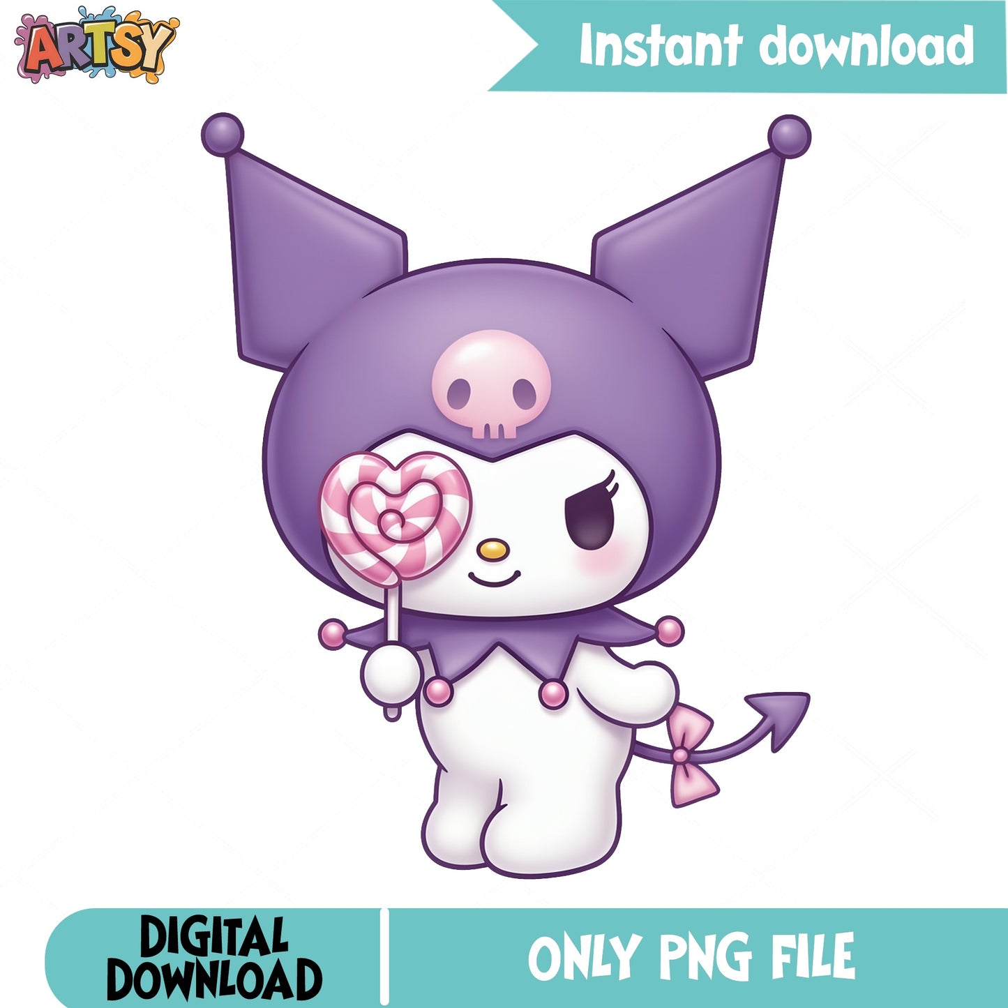 Kuromi With Heart Lollipop PNG, Sanrio Kuromi PNG, Cute Kawaii PNG