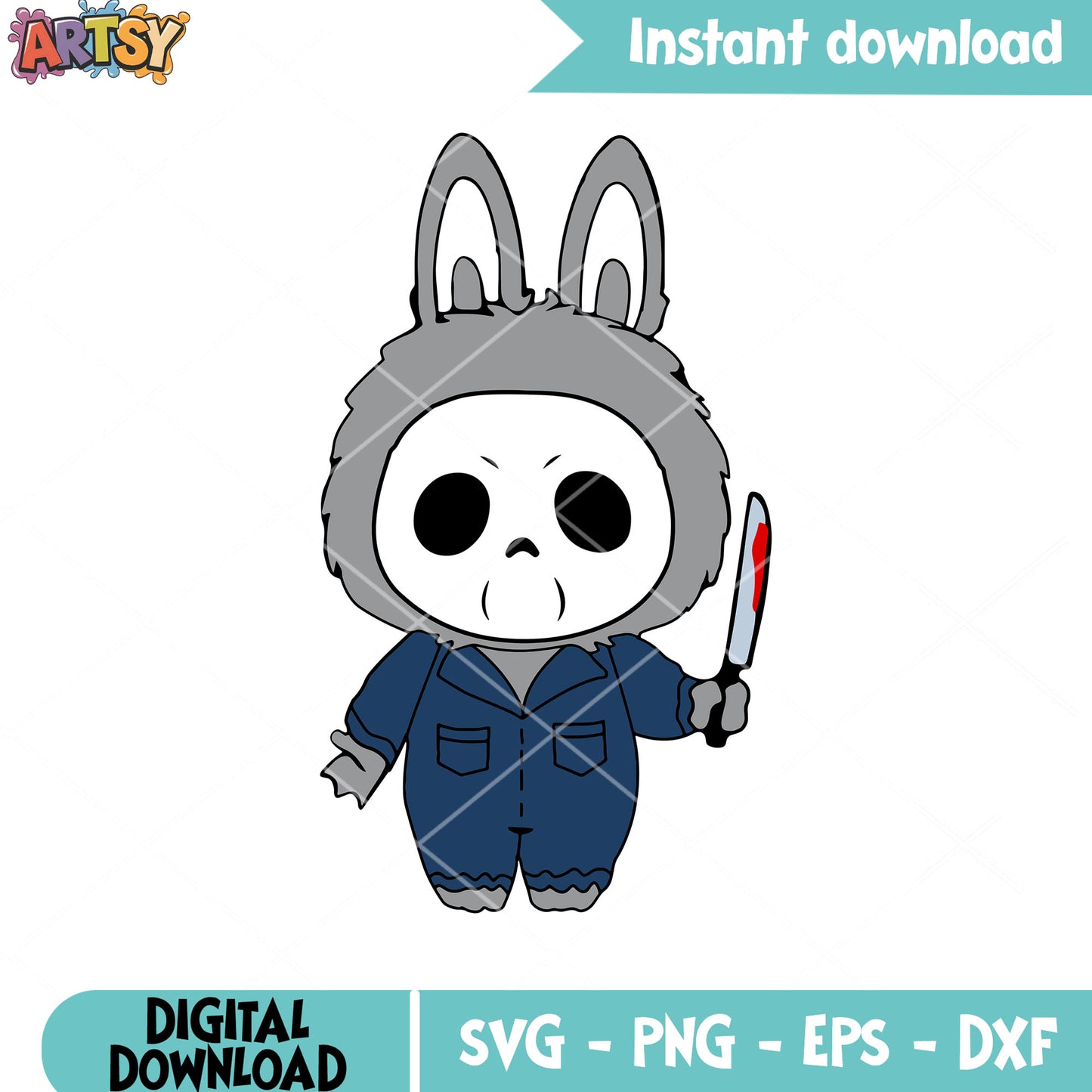 Labubu Michael with knife svg, Michael Myers svg, labubu costume svg