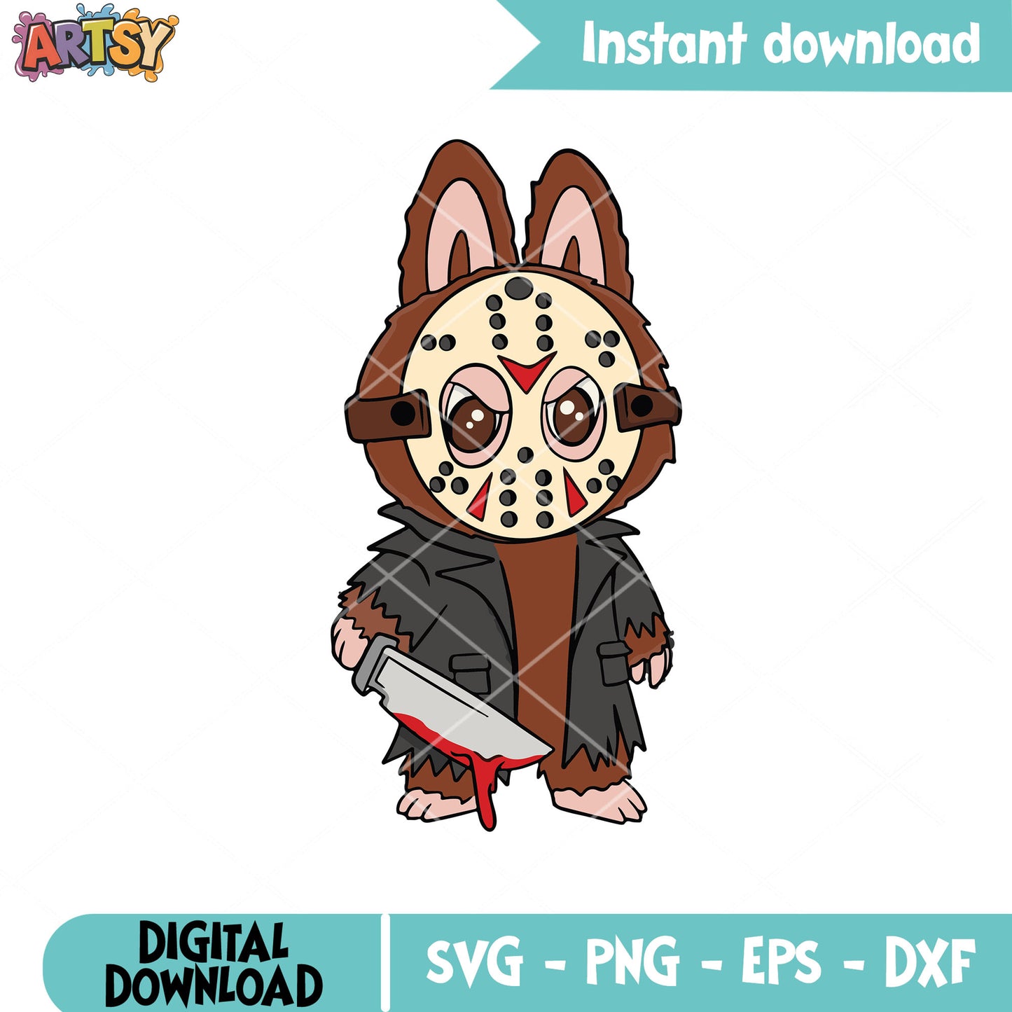 Labubu Voorhees and knife svg, labubu halloween svg, Jason Voorhees svg