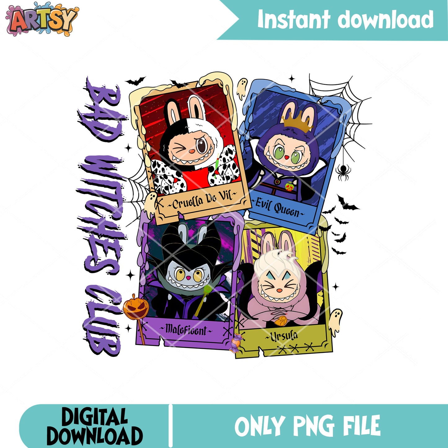 Labubu bad witches disney png, labubu halloween png, disney villain png
