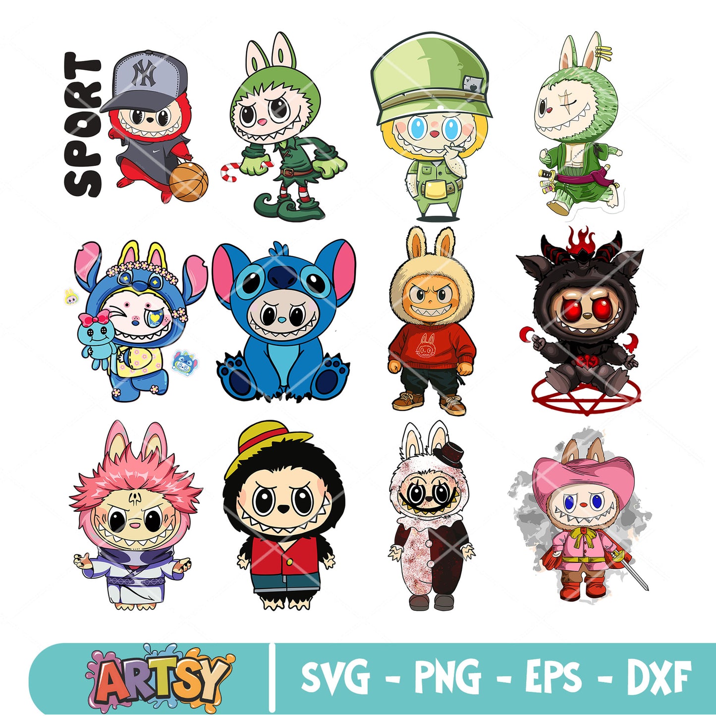 Labubu clothers svg bundle, labubu costume svg, popmart labubu svg