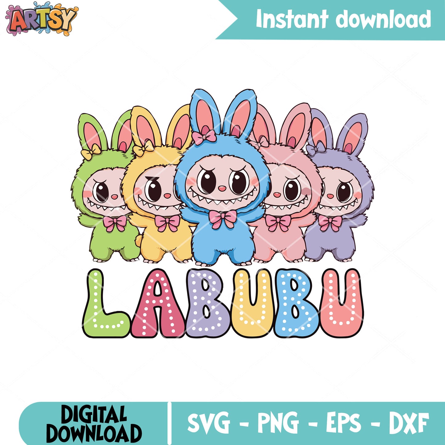 Labubu colorful dolls design svg, popmart labubu svg, labubu dolls svg