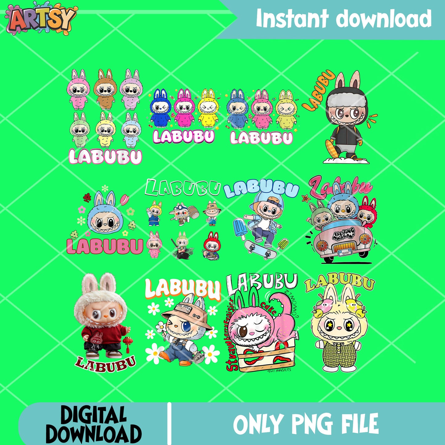 Labubu cute dolls png bundle, popmart labubu png, pop mart labubu png