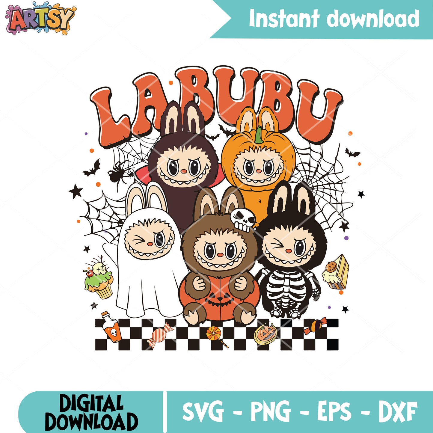 Labubu cute halloween vibes svg, labubu popmart svg, halloween labubu svg