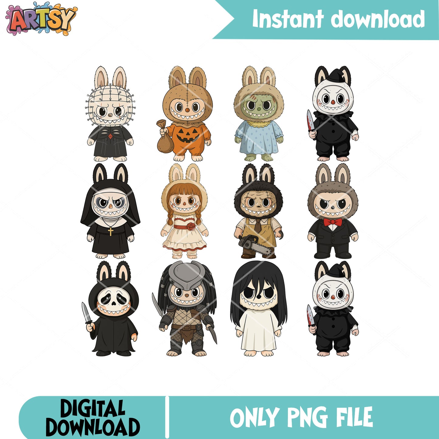 Labubu halloween skin png bundle, labubu halloween png, labubu clothers png