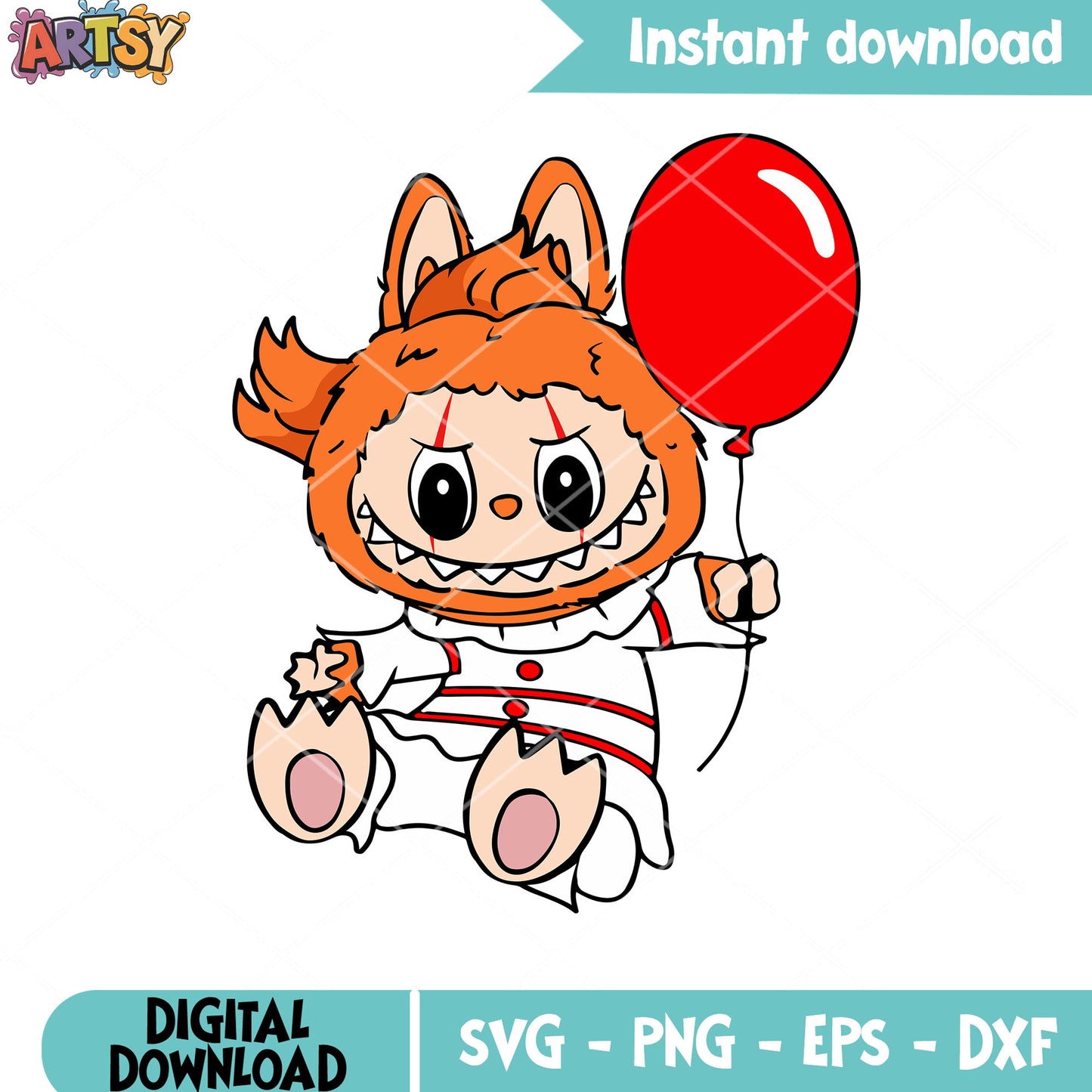 Labubu pennywise balloon svg, pennywise costume svg, labubu halloween svg