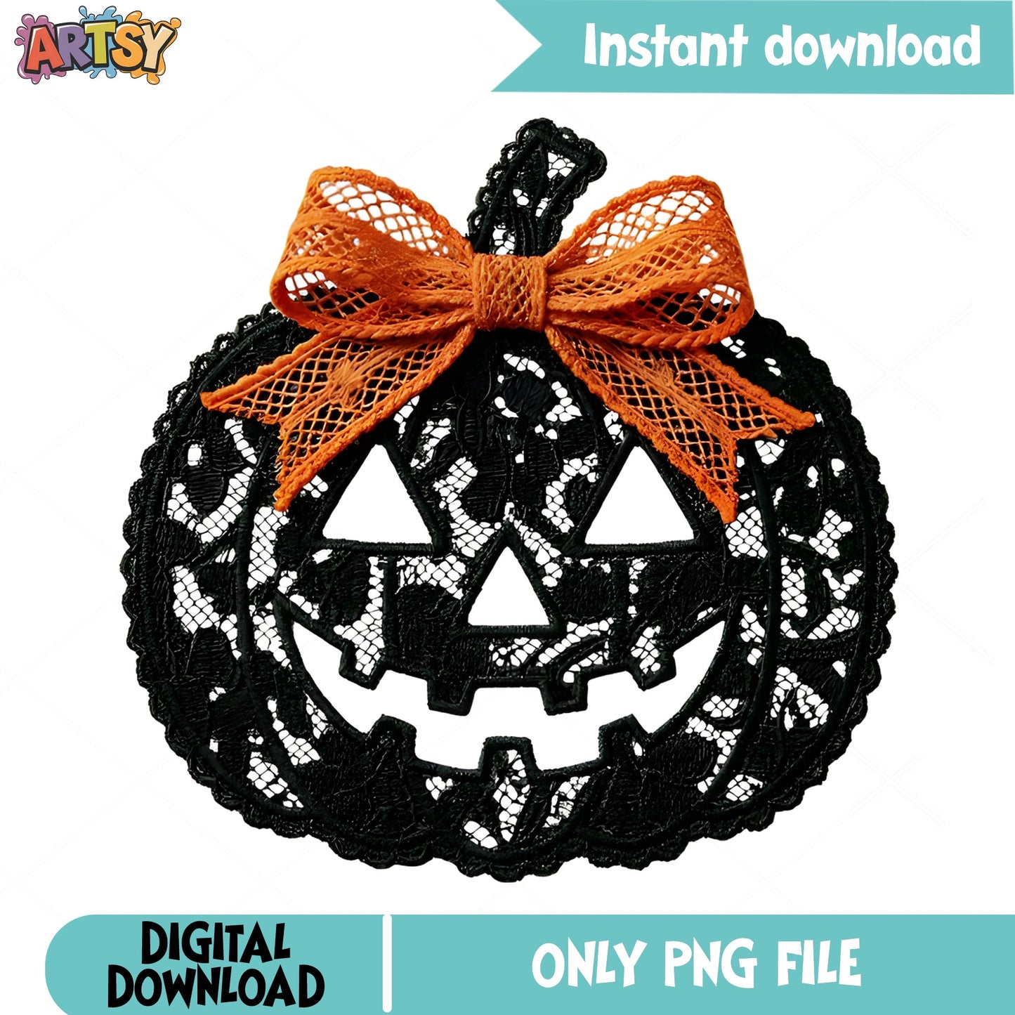 Lace Pumpkin With Bow PNG, Jack O Lantern Halloween PNG, Coquette PNG