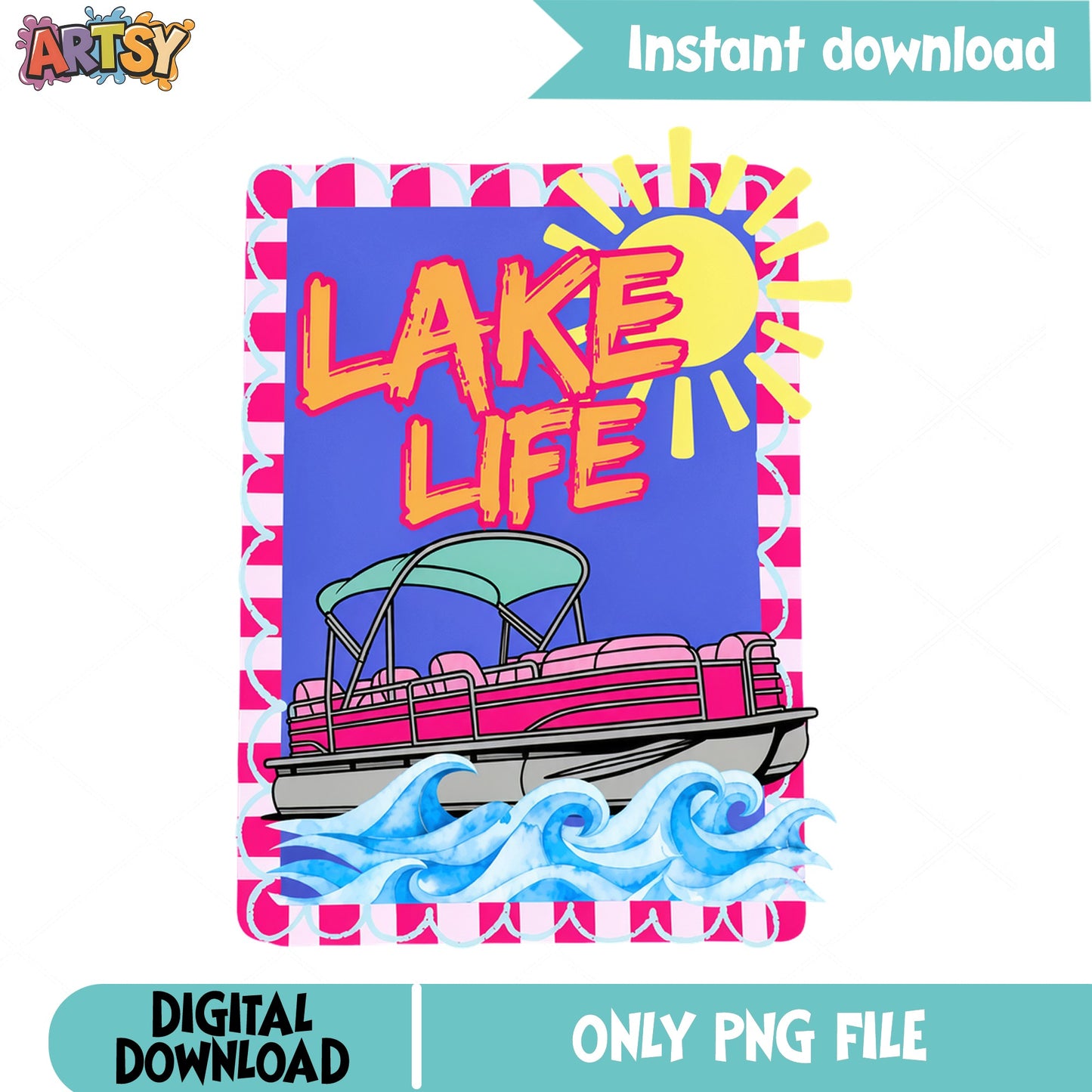 Lake Life Pontoon Boat PNG, Summer Lake Vibes PNG, Boating PNG