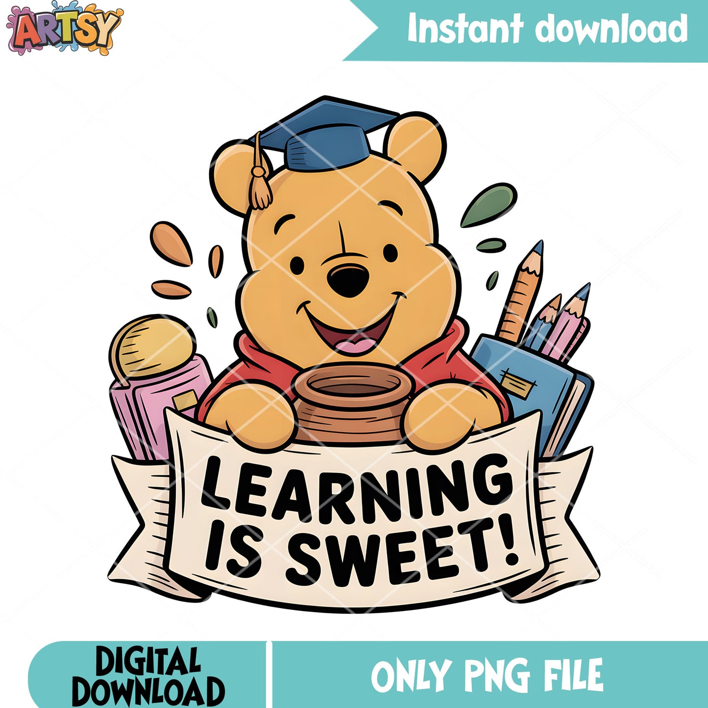 Learning is sweet pooh bear png, disney pooh png, winnie the pooh png