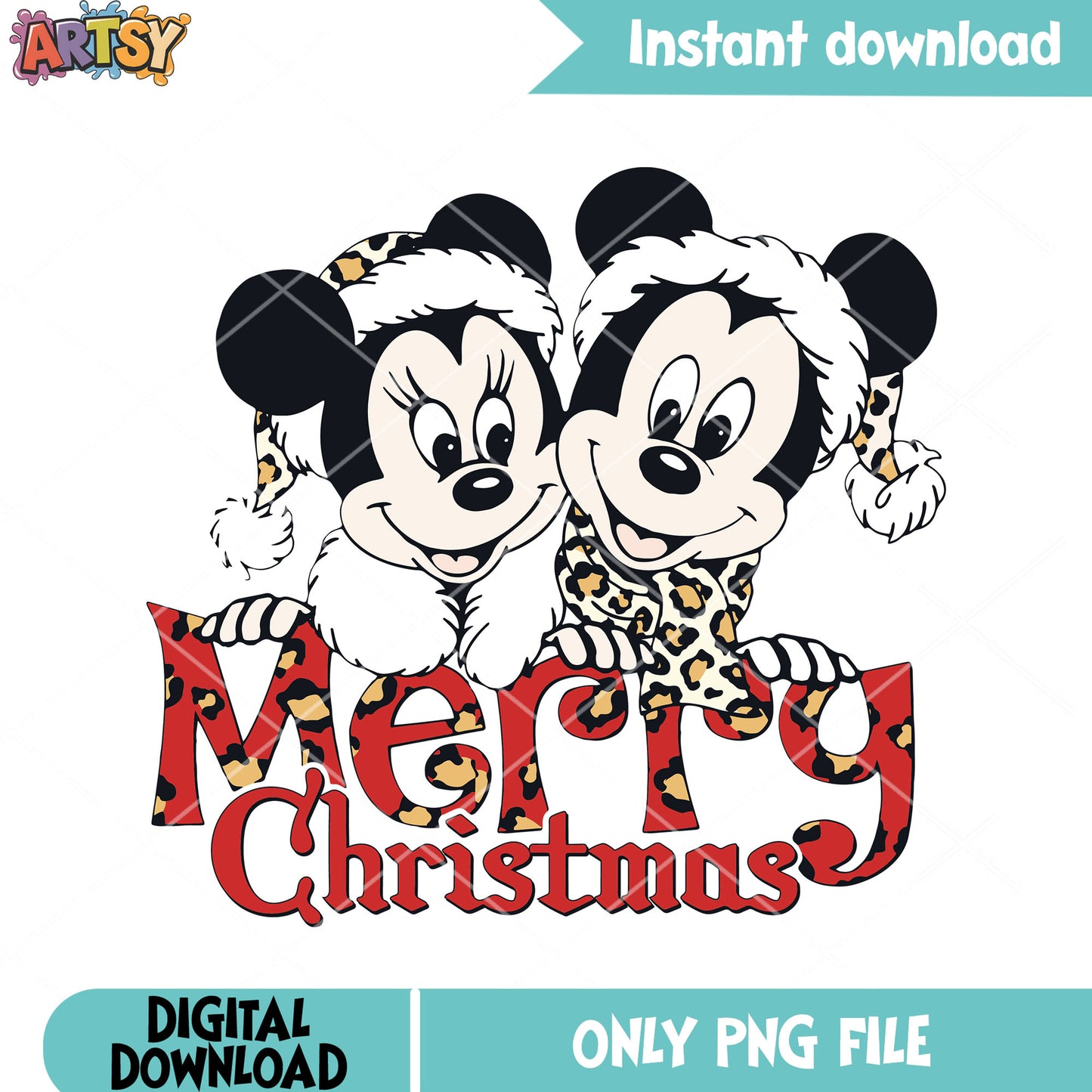 Leopard pattern christmas png, christmas gifts png, minnie mouse png