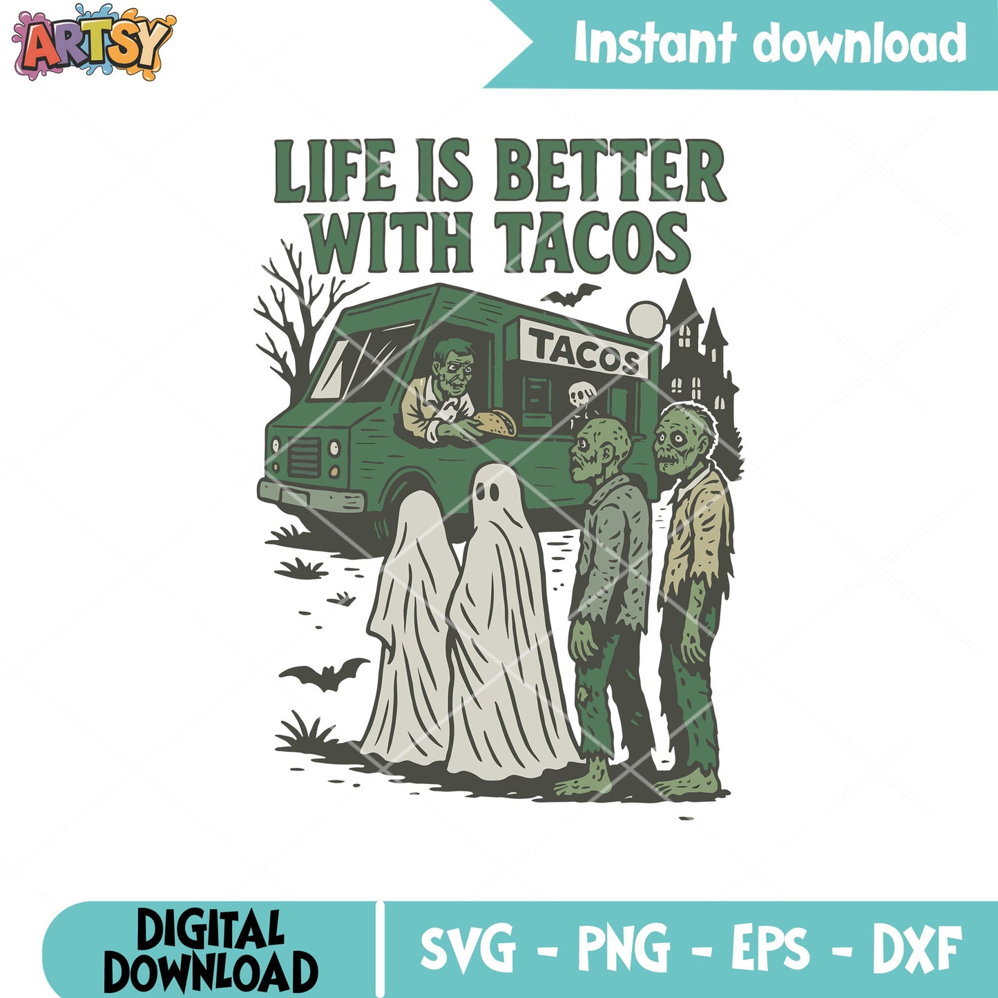 Life better with tacos svg, halloween tacos svg, zombie halloween svg