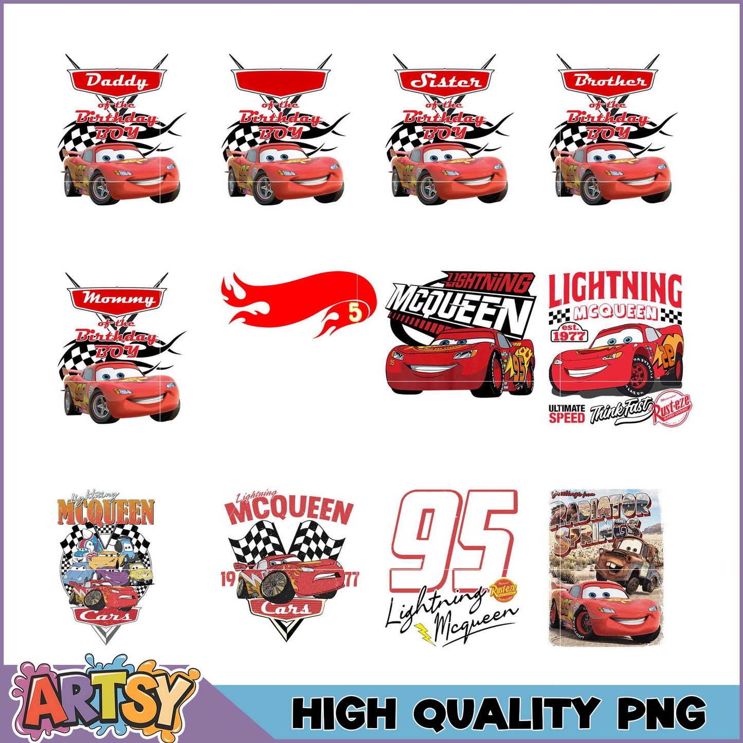 Lightning McQueen Birthday PNG Bundle for Kids Parties