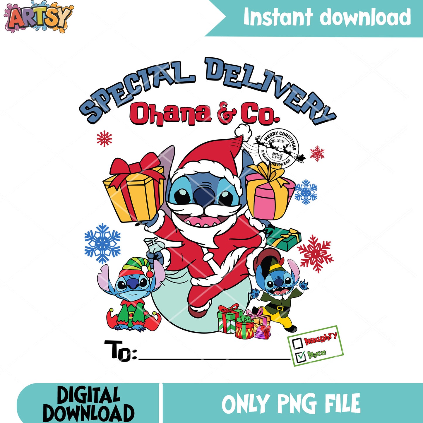 Lilo and stitch special delivery png, christmas vibes png, stitch png