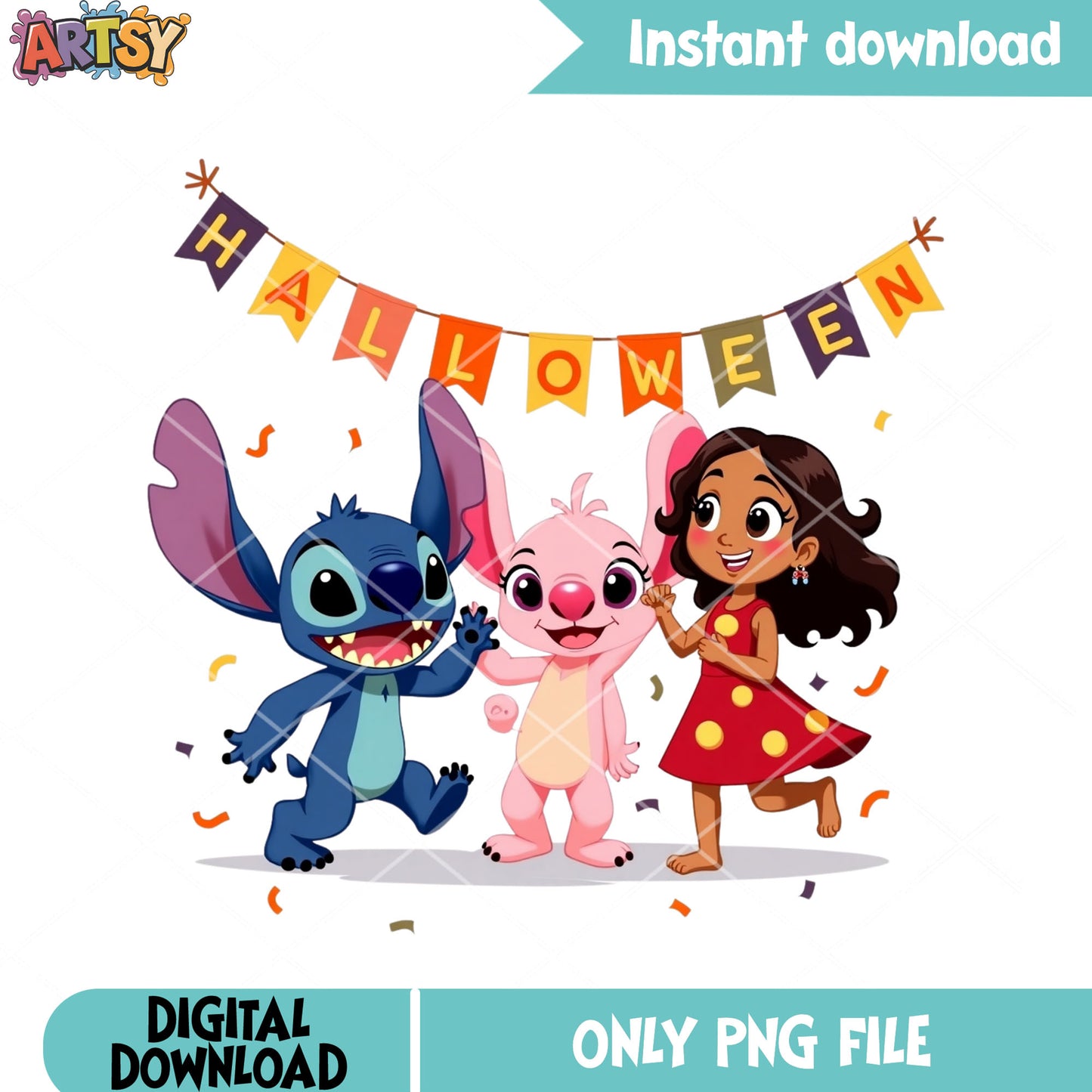Lilo stitch and angel png, disney character png, spooky halloween png