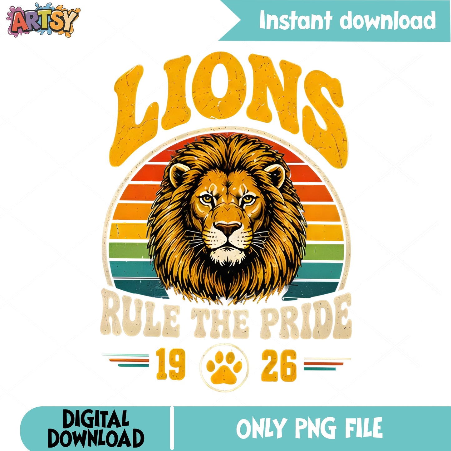 Lions Rule The Pride Vintage PNG, Retro Lion PNG, School Mascot PNG