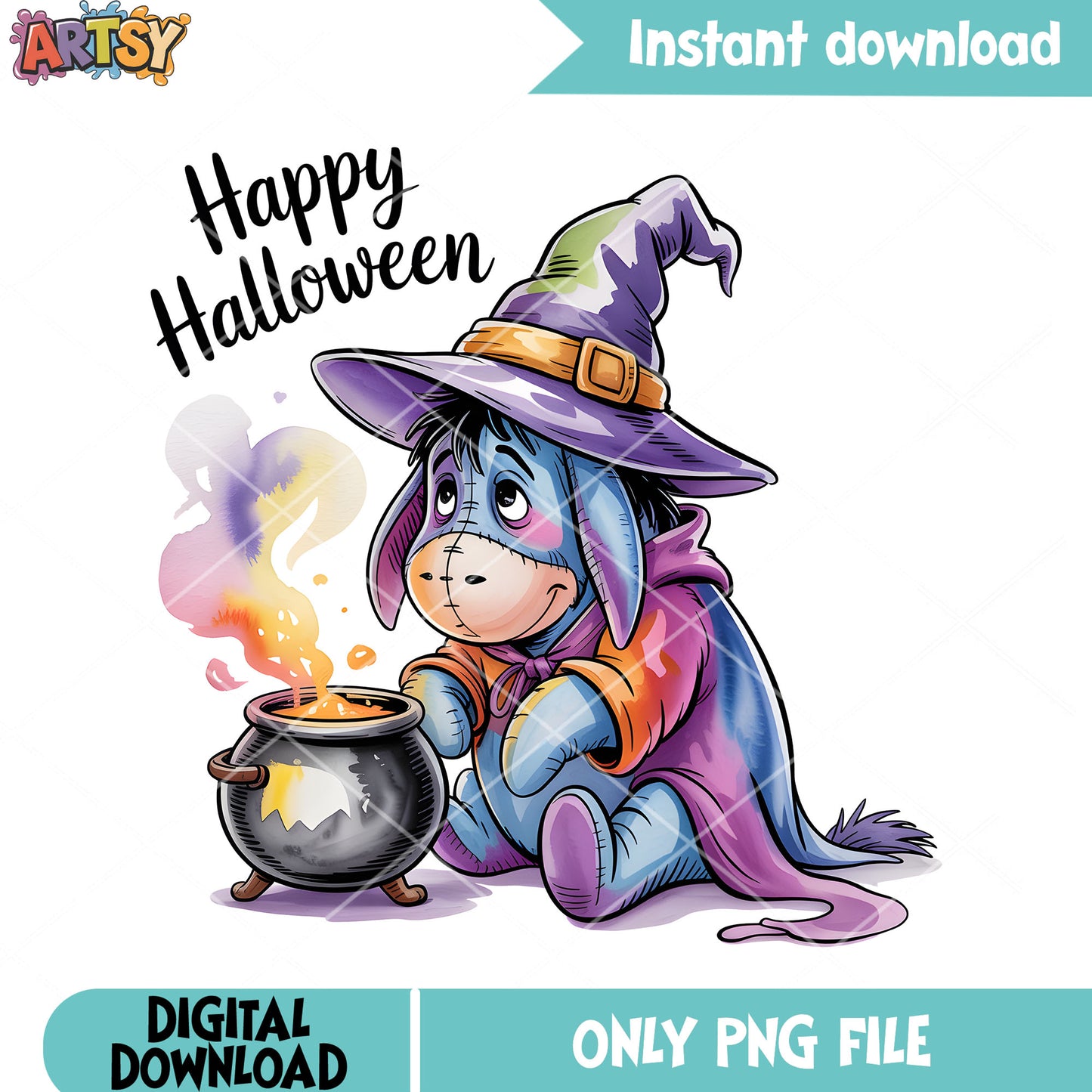 Little witch pot halloween png, disney eeyore png, disney halloween png