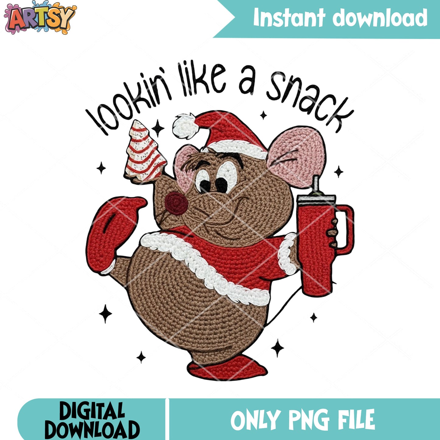 Lookin like a snack png, christmas mouse png, thermos cup png