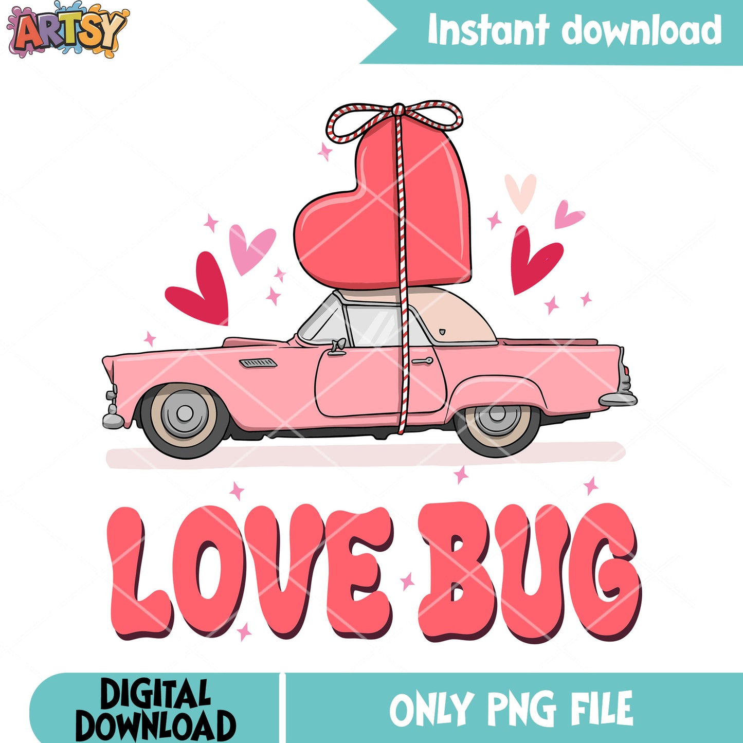Love bug valentines png, valentines heart png, valentines png