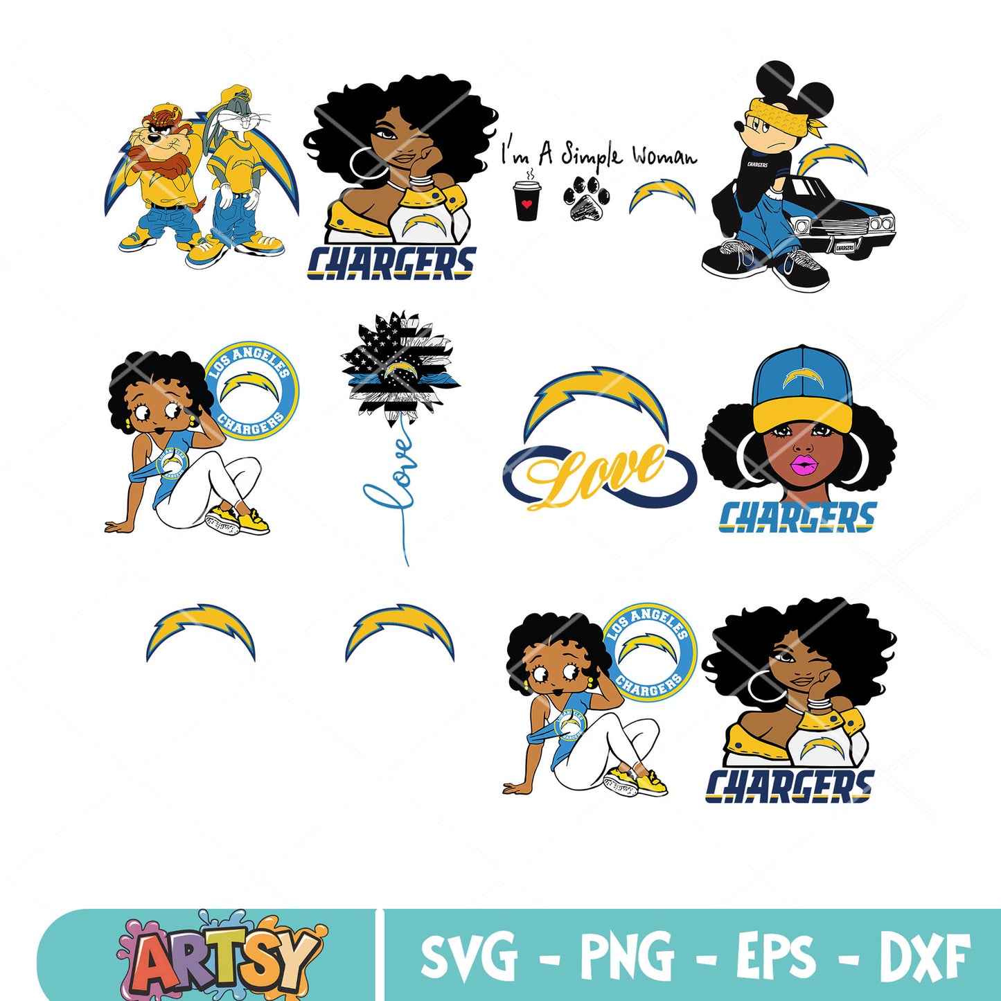 Love los angeles chargers bundle svg, tasmanian devil bundle svg