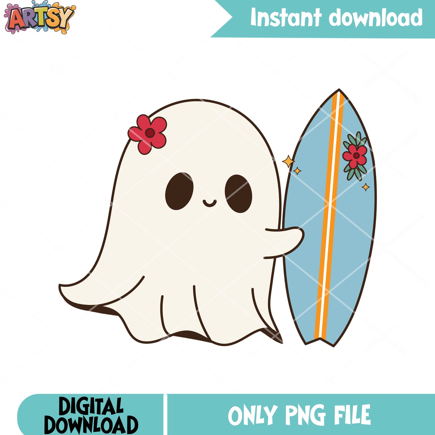 Lovely ghost flower png, suftboard png, halloween scary png
