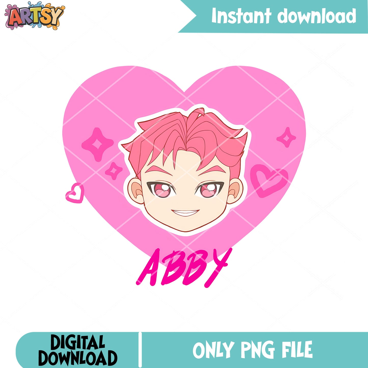 Lovely heart little abby png, abby saja png, love saja boys png
