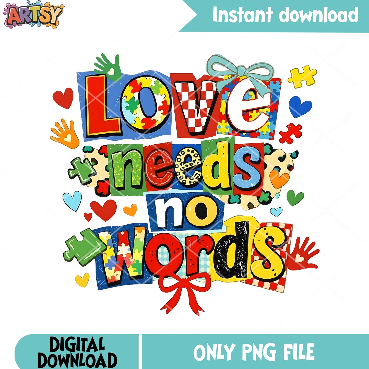 Love needs no words png, happy easter png, puzzle poster png