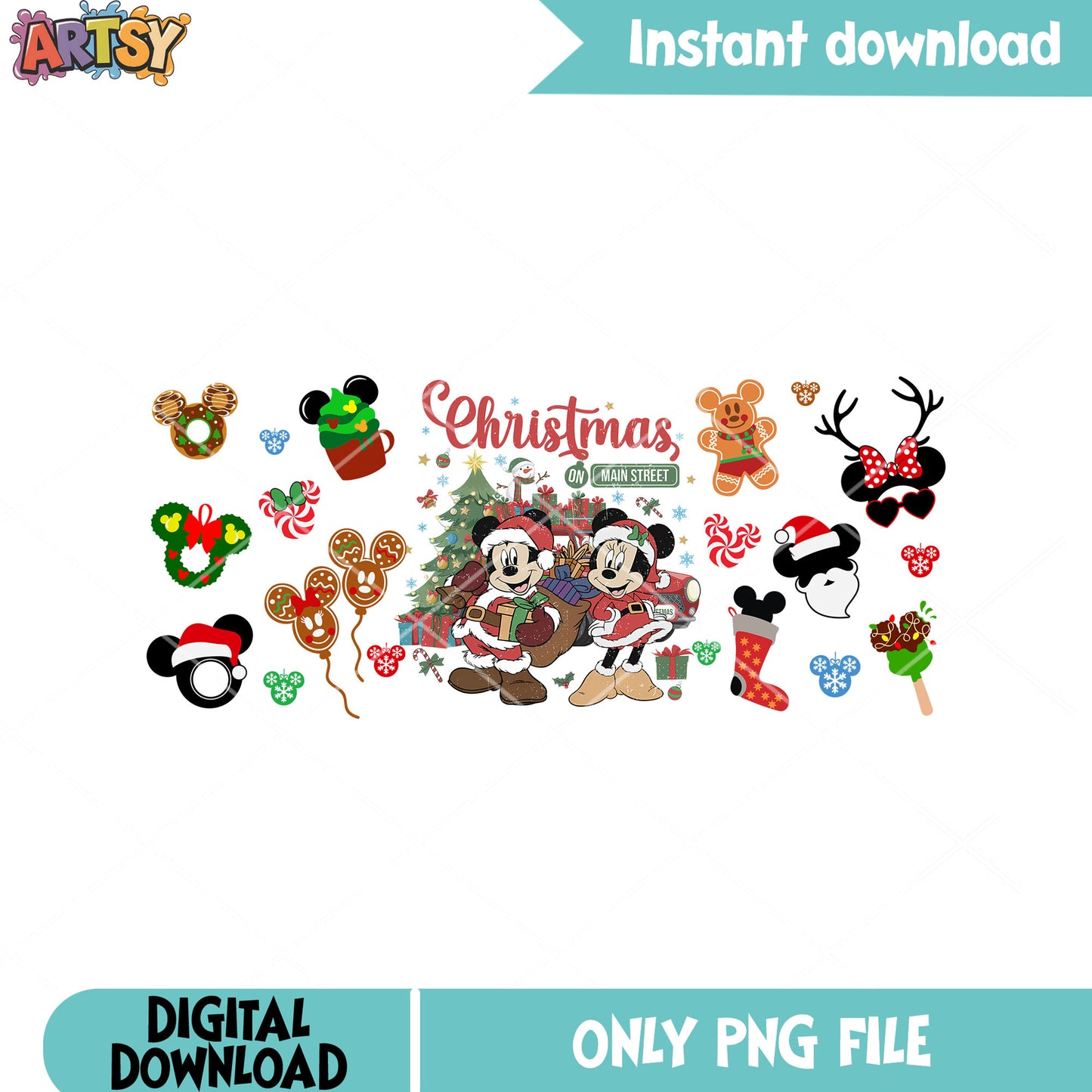 Main street christmas disney png, christmas gifts png, mickey mouse png