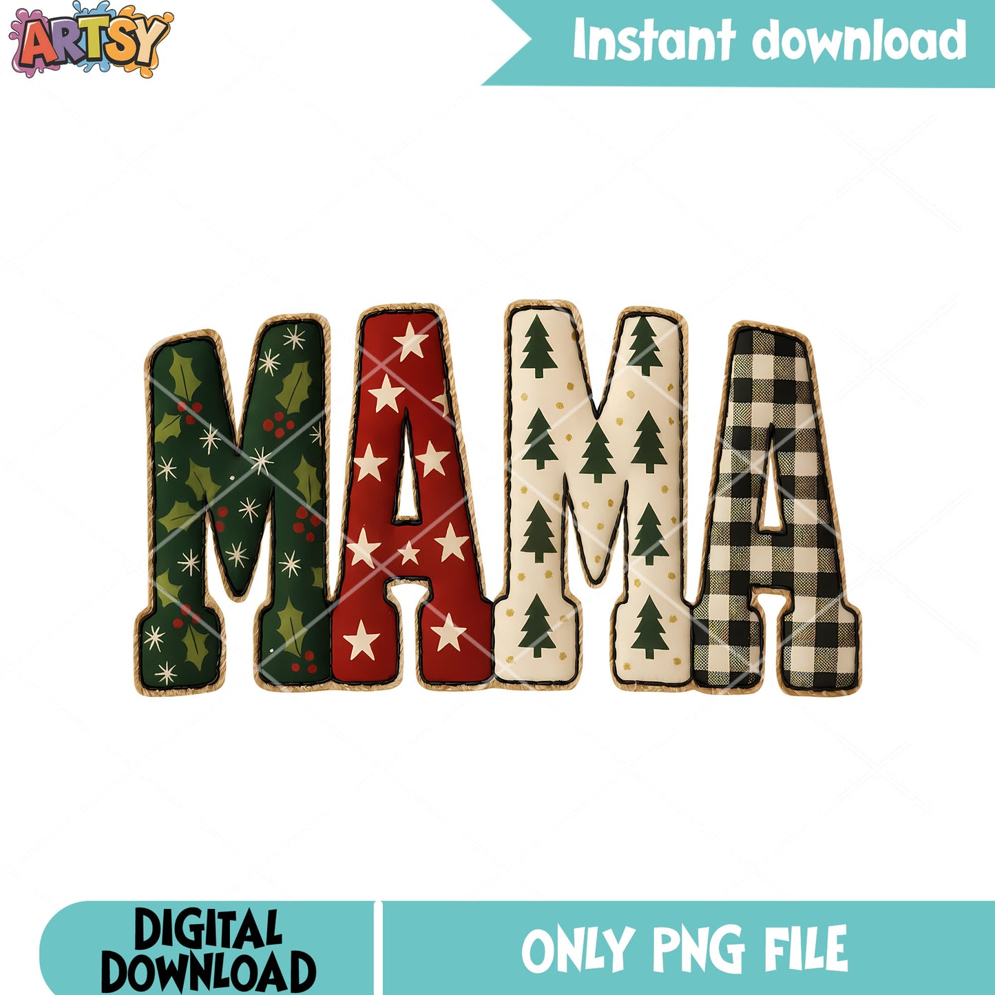 Mama christmas vibes png, christmas decor png, christmas tree png