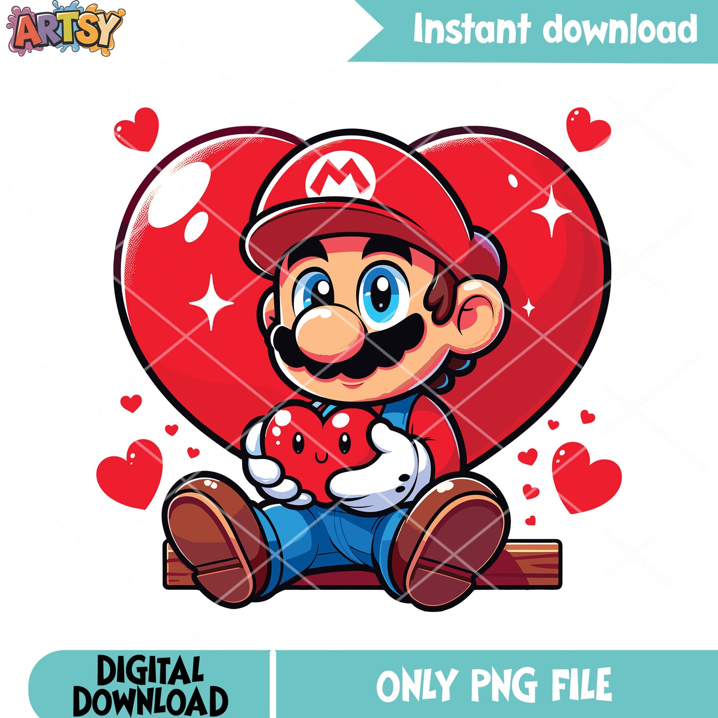 Mario bros valentines heart png, super mario png, valentines heart png
