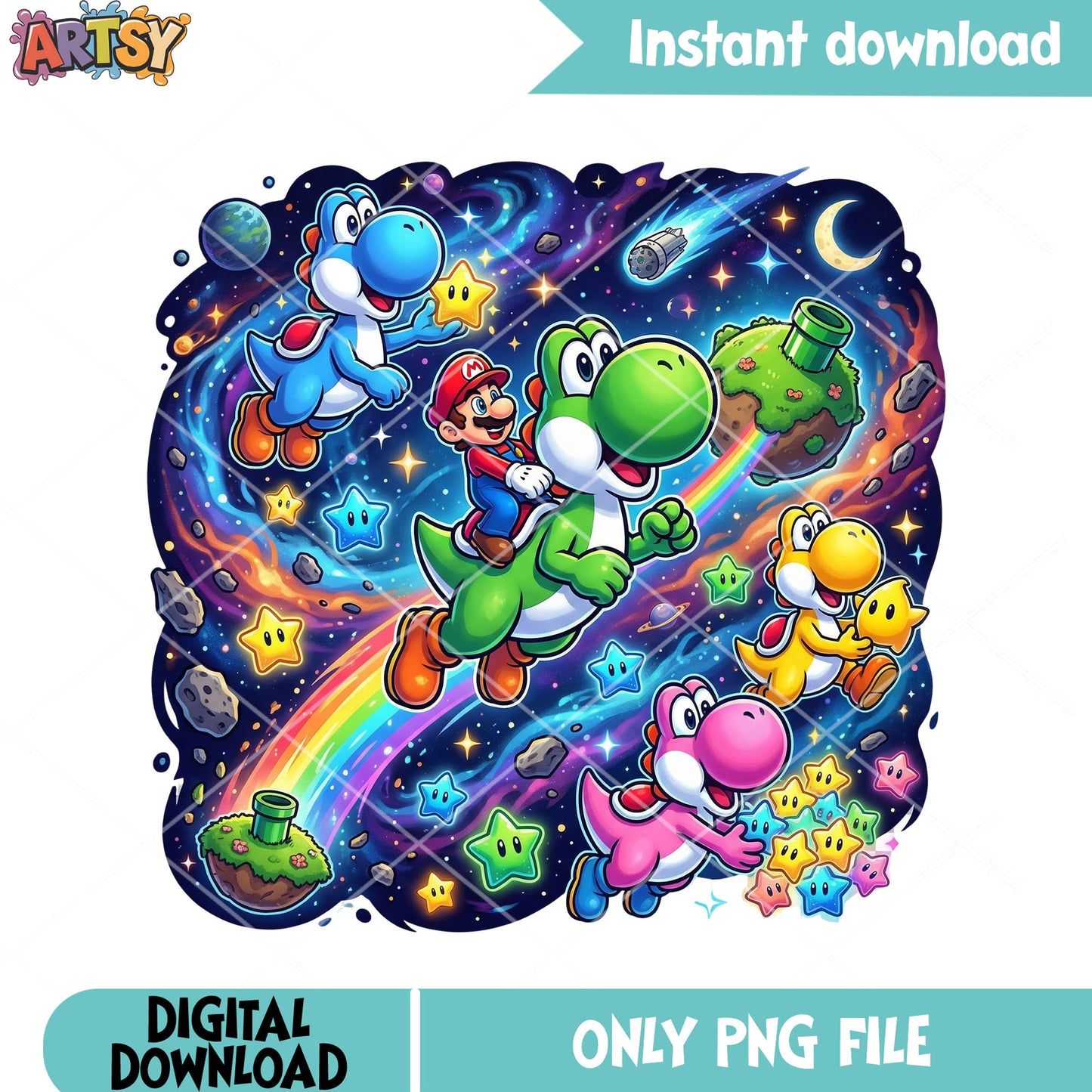 Mario vibes yoshi png, mario characters png, galaxy vibes png