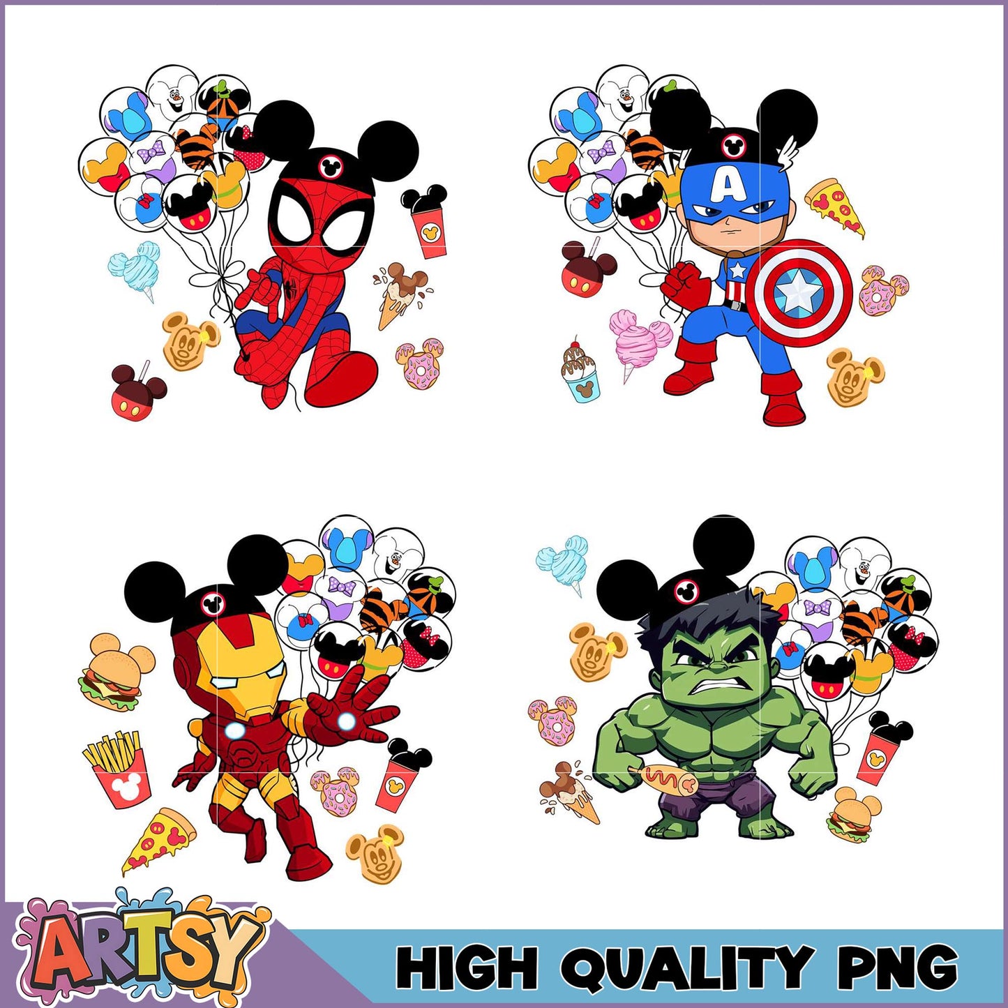 Marvel Disney PNG Bundle Superhero Mickey Mouse Designs