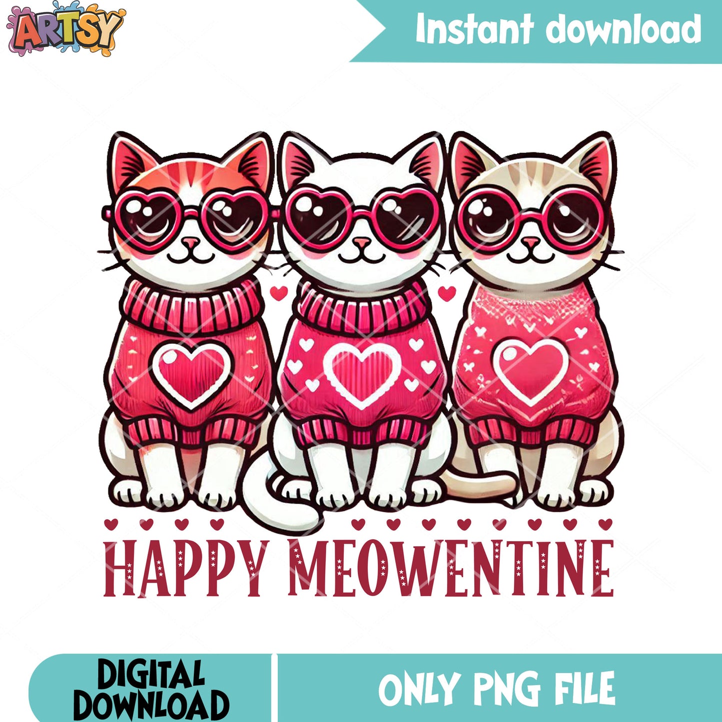 Meowentine trio cat valentine png, valentine vibes png, love season png