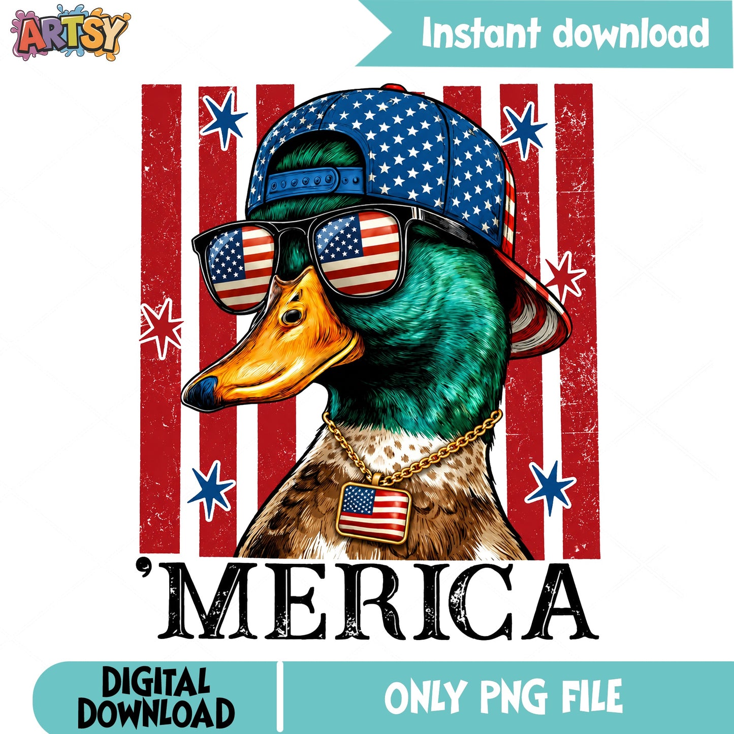 Merica Duck 4th Of July PNG, Patriotic Duck PNG, American Flag PNG