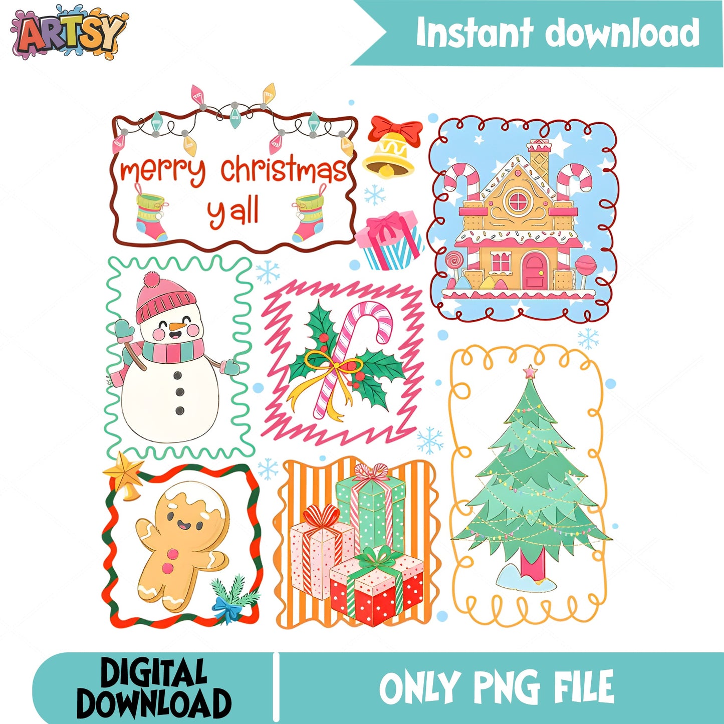 Merry Christmas Yall PNG Bundle, Christmas Clipart PNG, Holiday PNG