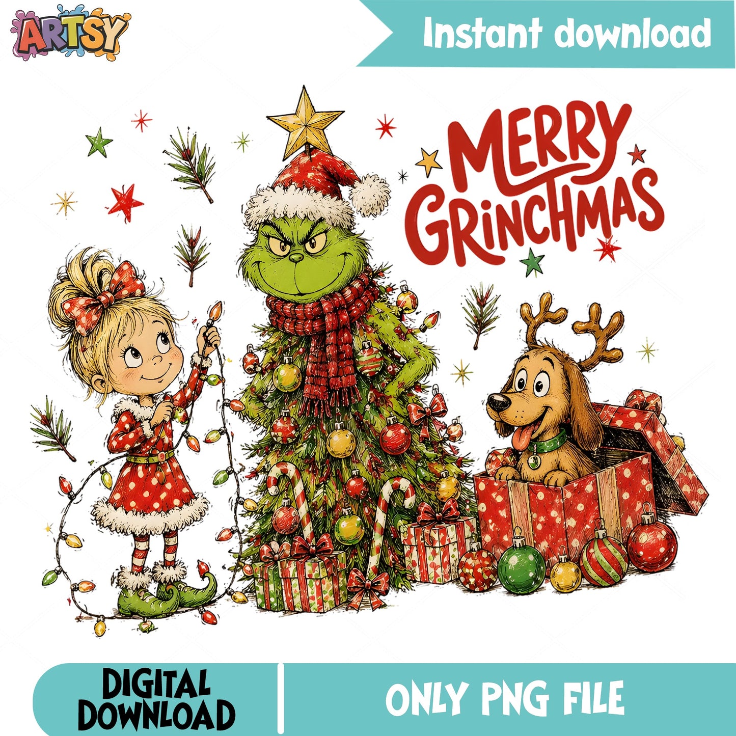Merry Grinchmas PNG, Grinch Christmas Tree PNG, Holiday PNG