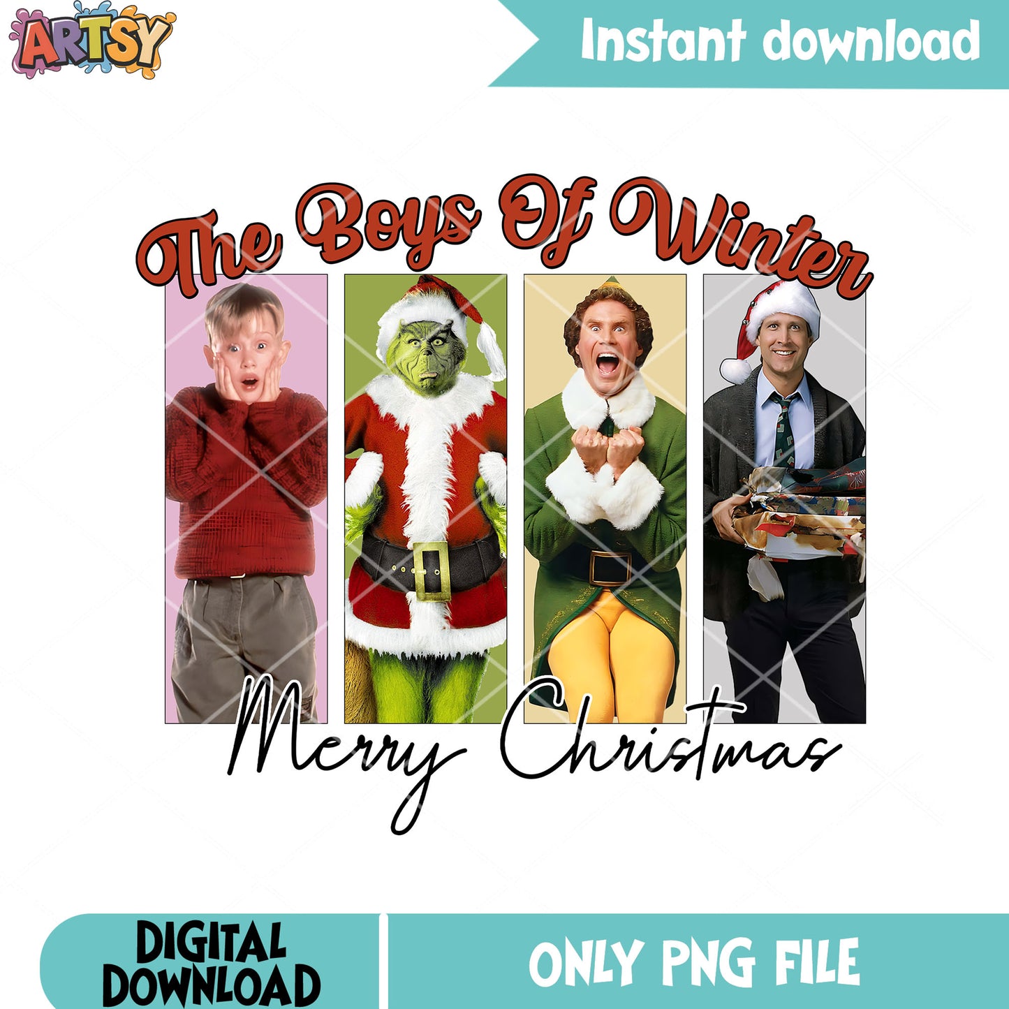 Merry christmas boys funny png, boys winter png, griswold merry png