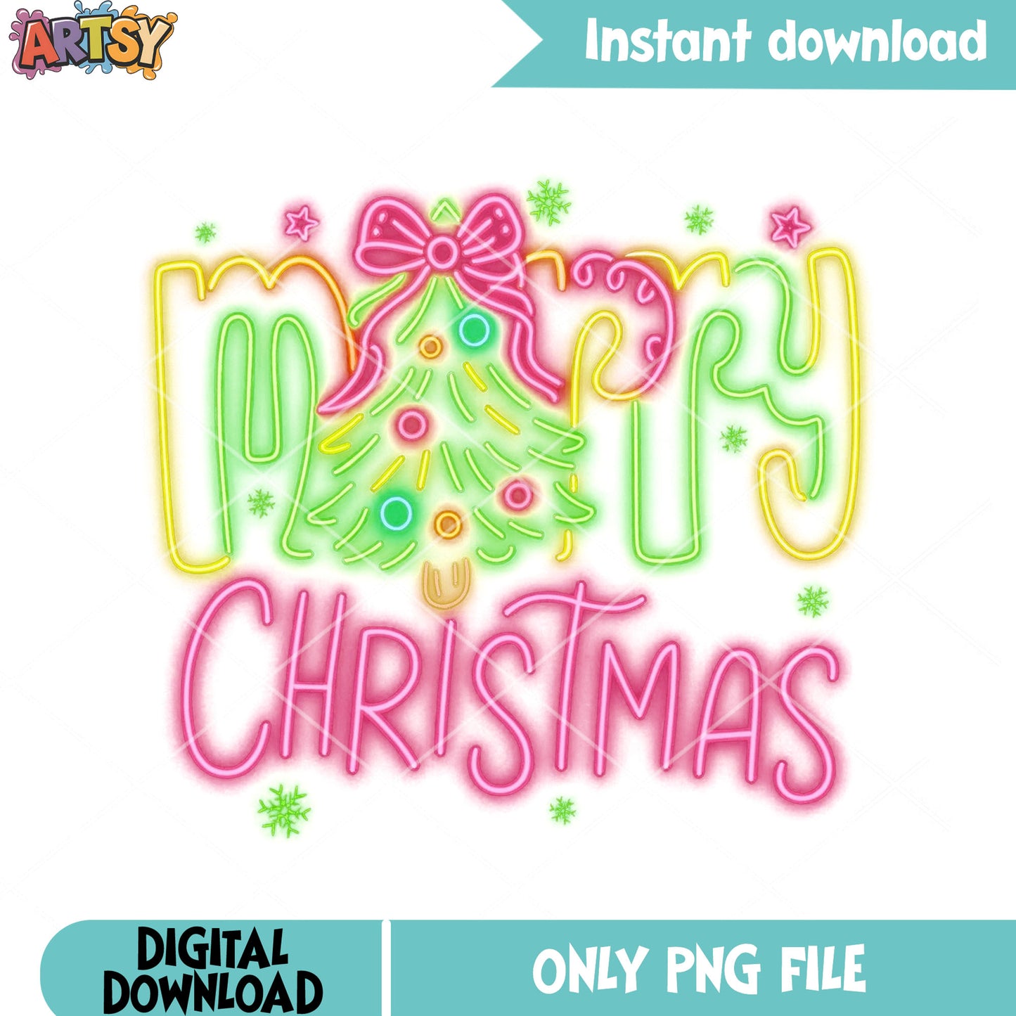 Merry christmas neon gifts png, christmas tree png, merry xmas png